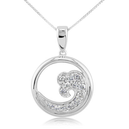 14k White Gold Wave Diamond Pendant