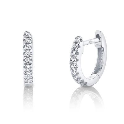 14k White Gold Small Hoop Diamond Earrings
