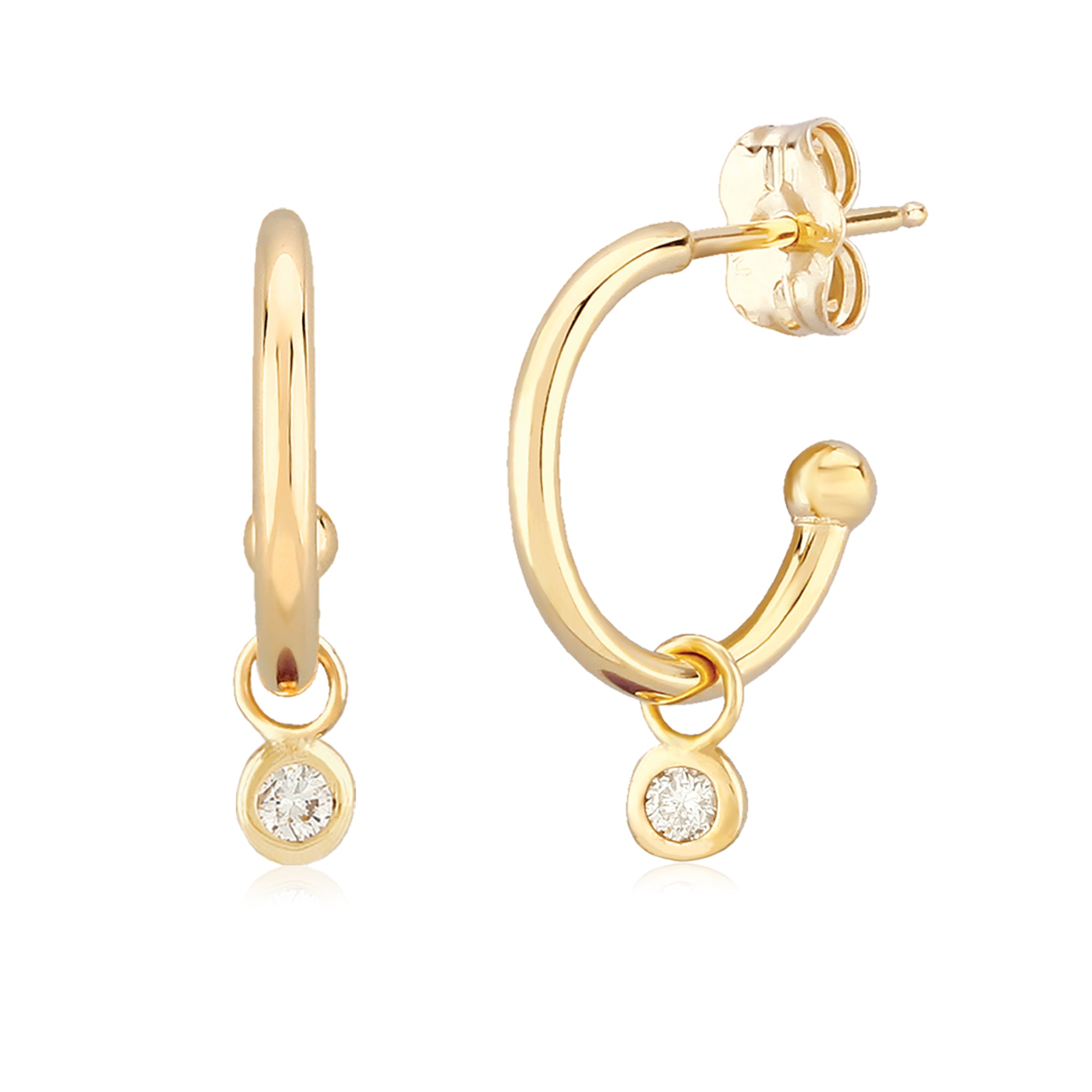 14K Yellow Gold Small Hoop Diamond Earrings
