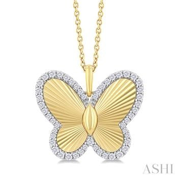 10K Yellow And White Gold Butterfly Diamond Pendant