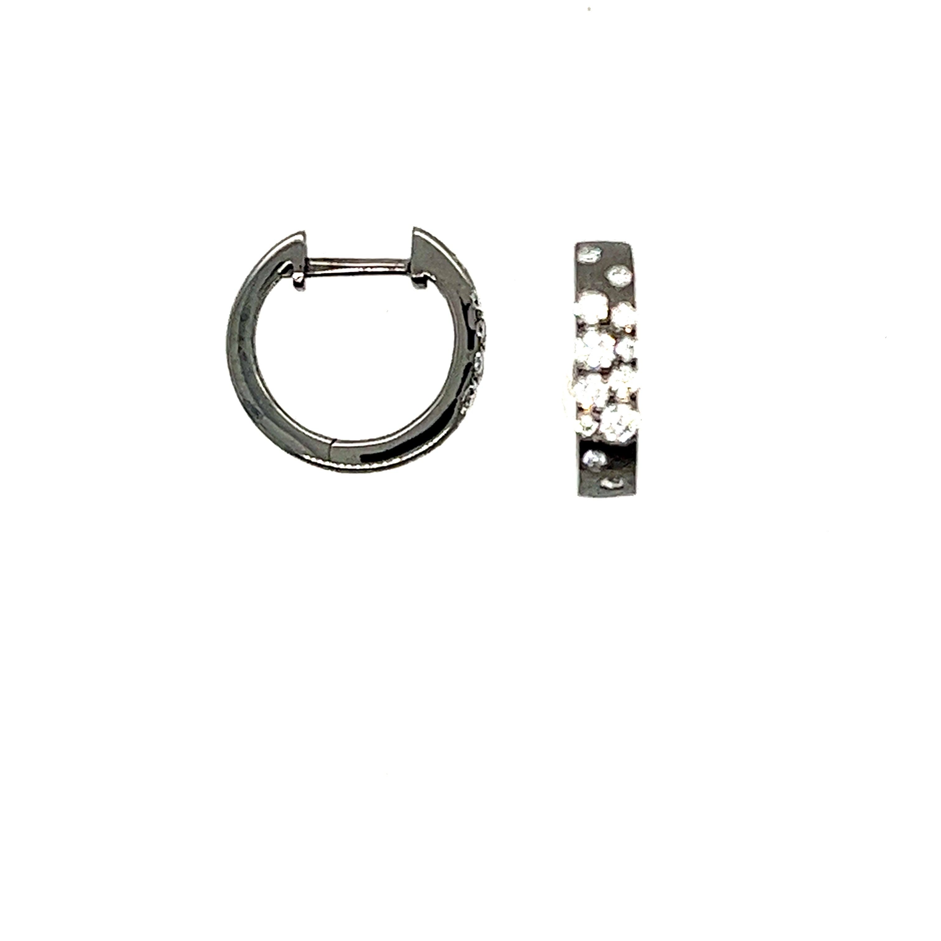 14k White Gold Black Finish Huggie Diamond Earrings