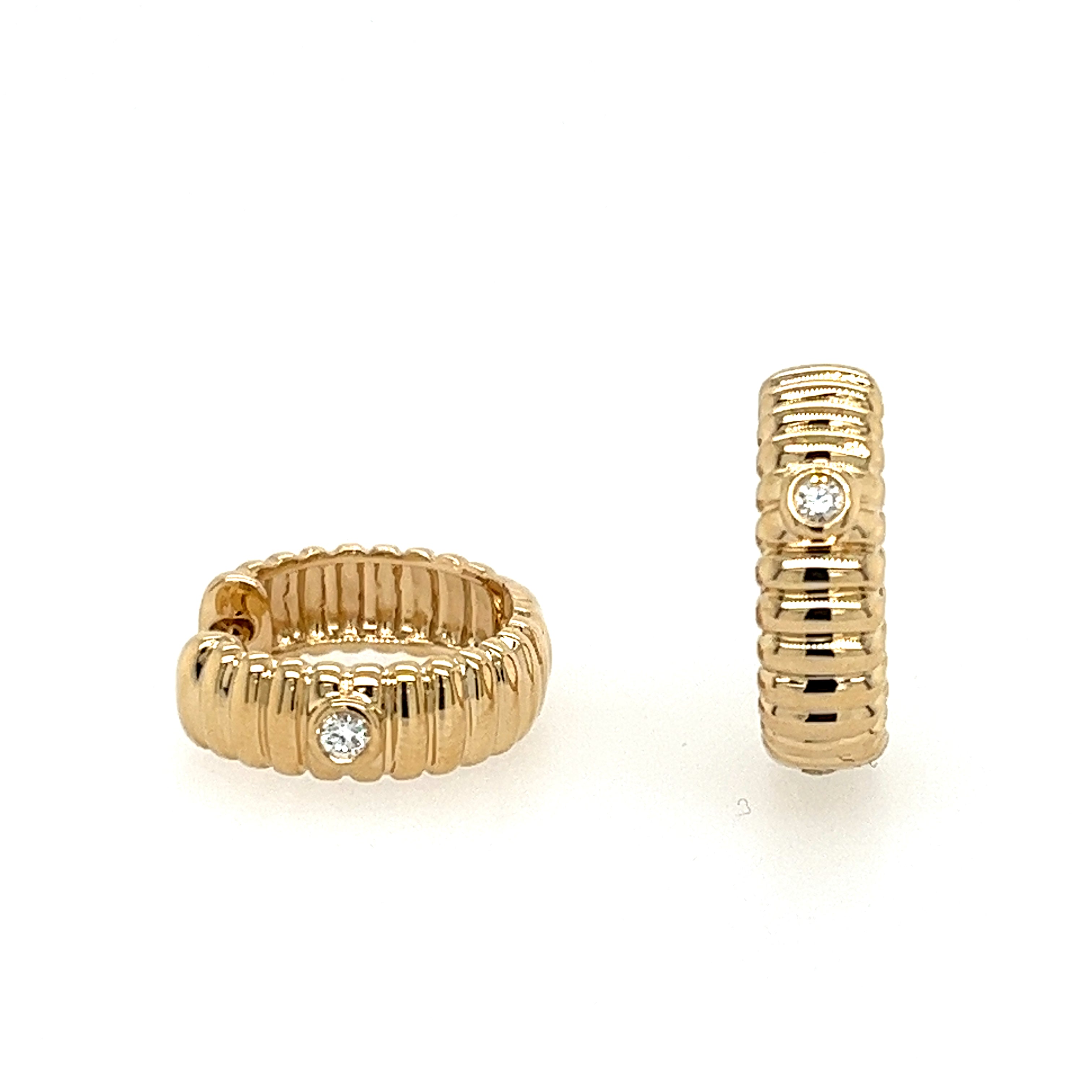 14K Yellow Gold Small Hoop Diamond Earrings