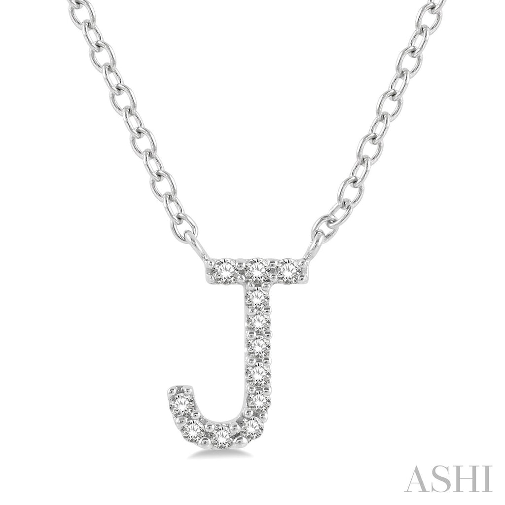 10K White Gold Initial J Diamond Pendant - Ashi Diamonds LLC
