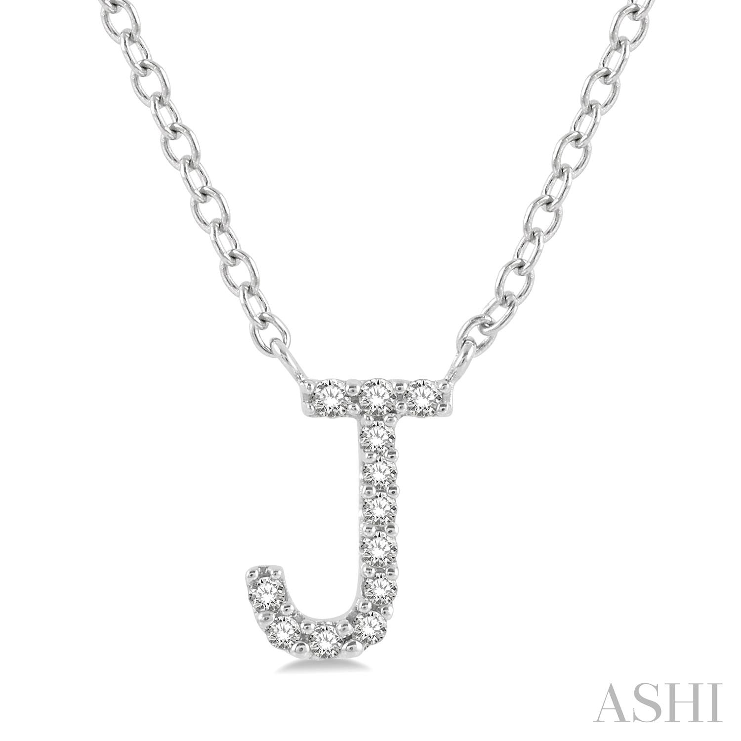 10K White Gold Initial J Diamond Pendant