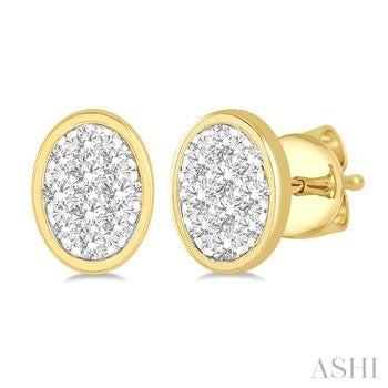 14K Yellow And White Gold Button Diamond Earrings