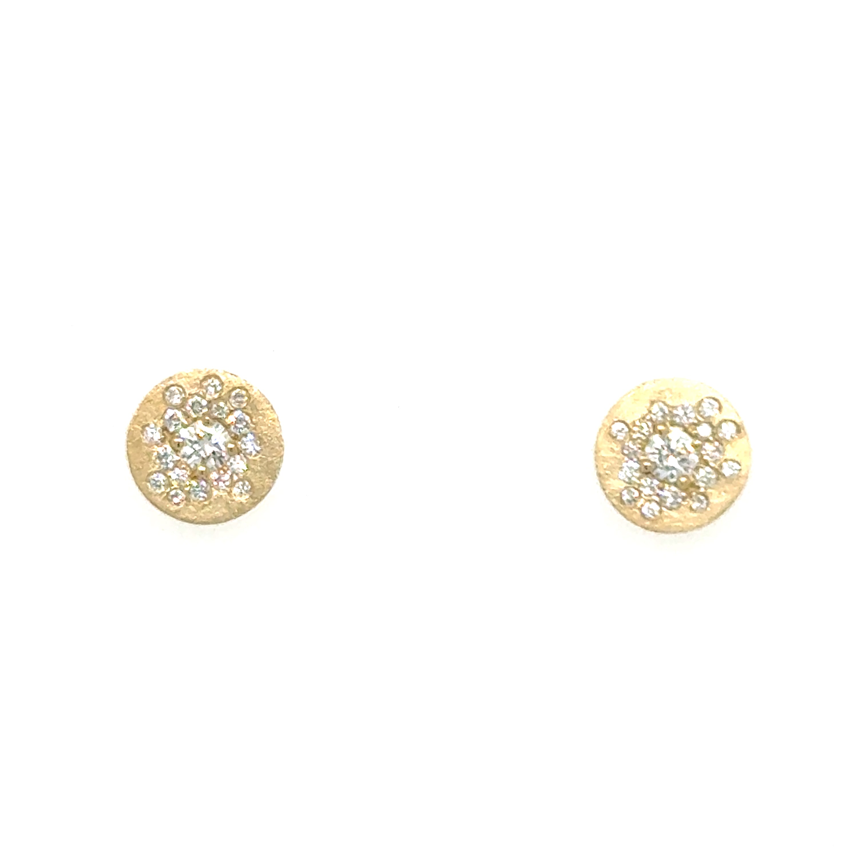 14K Yellow Gold Button Diamond Earrings