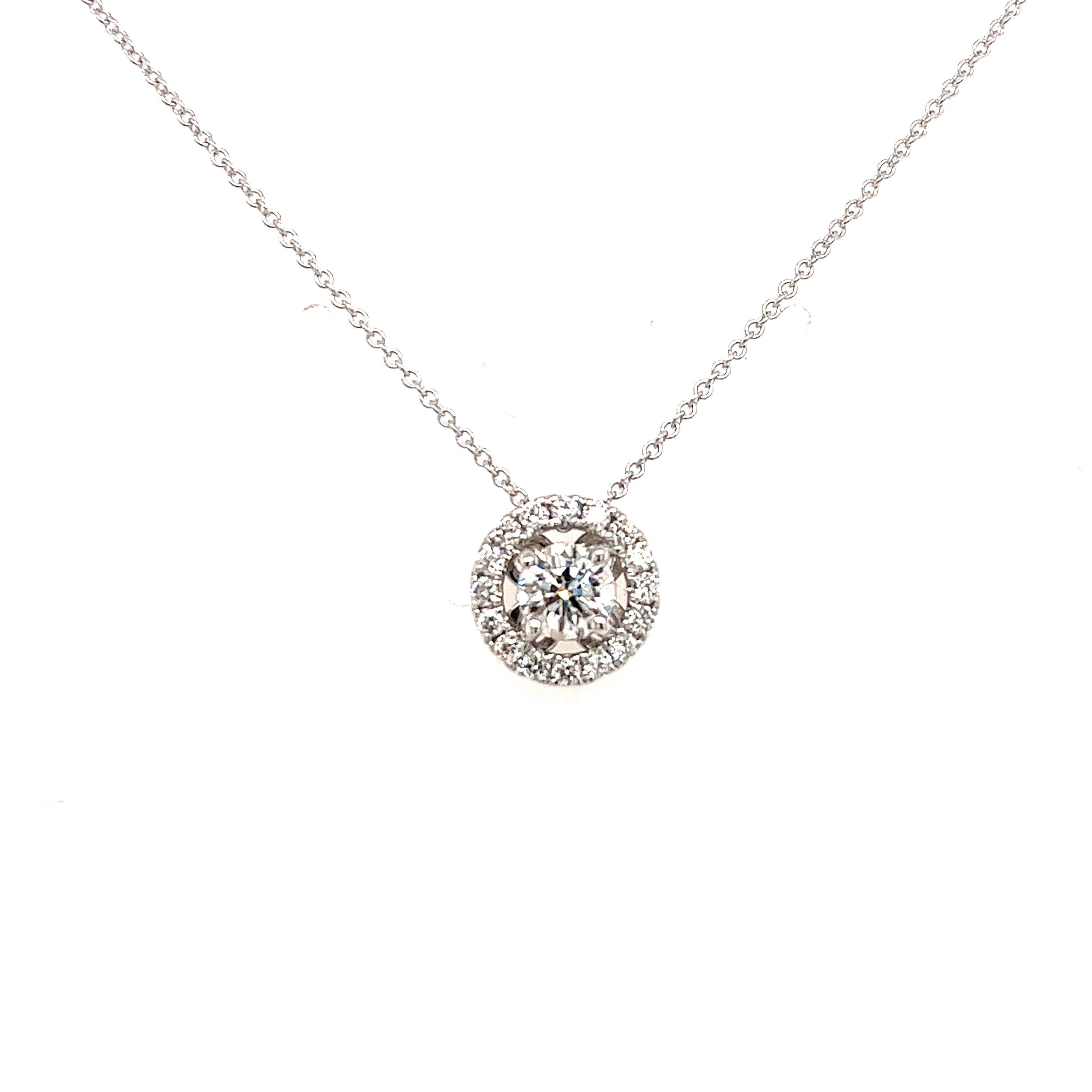 14k White Gold Halo Diamond Pendant