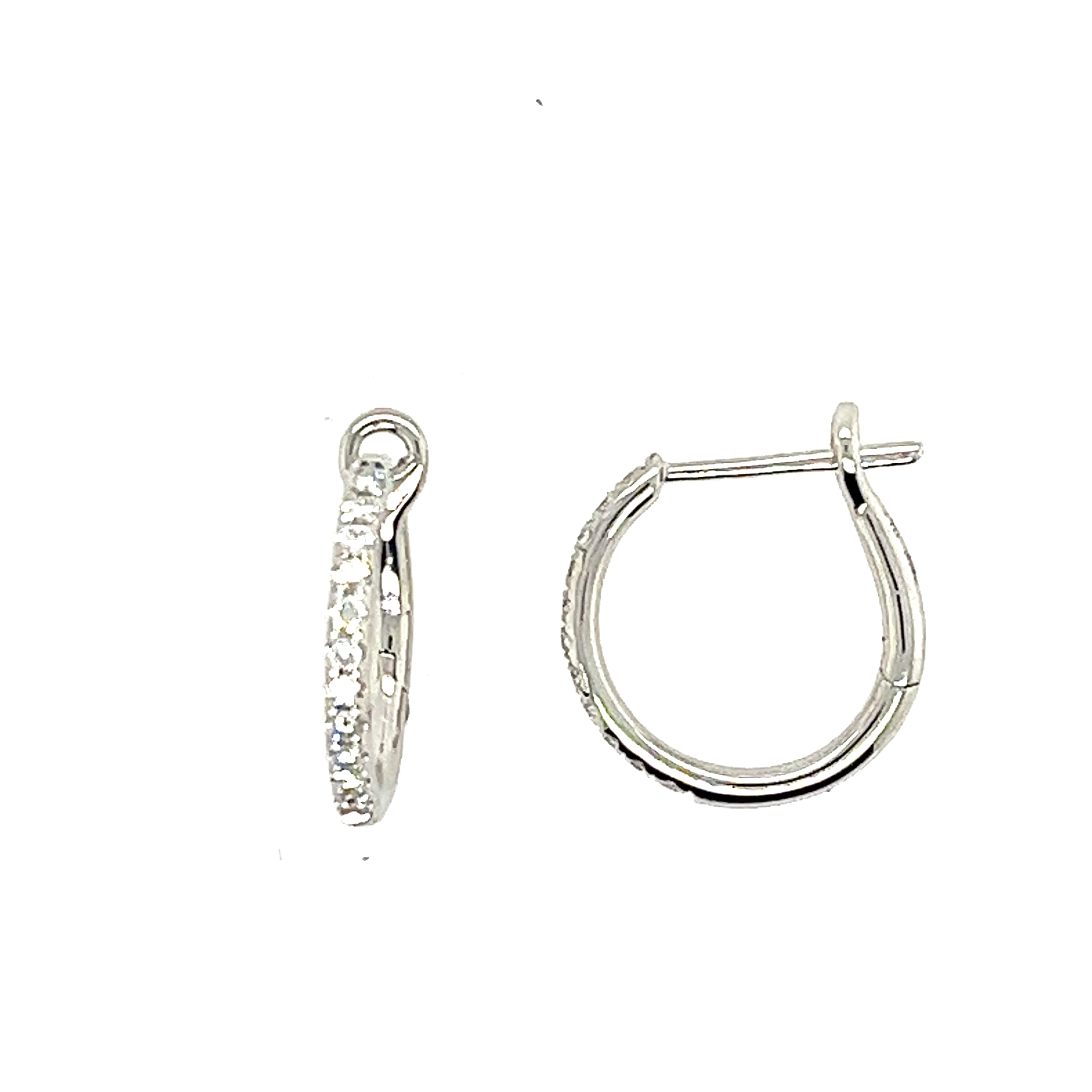14k White Gold Small Hoop Diamond Earrings