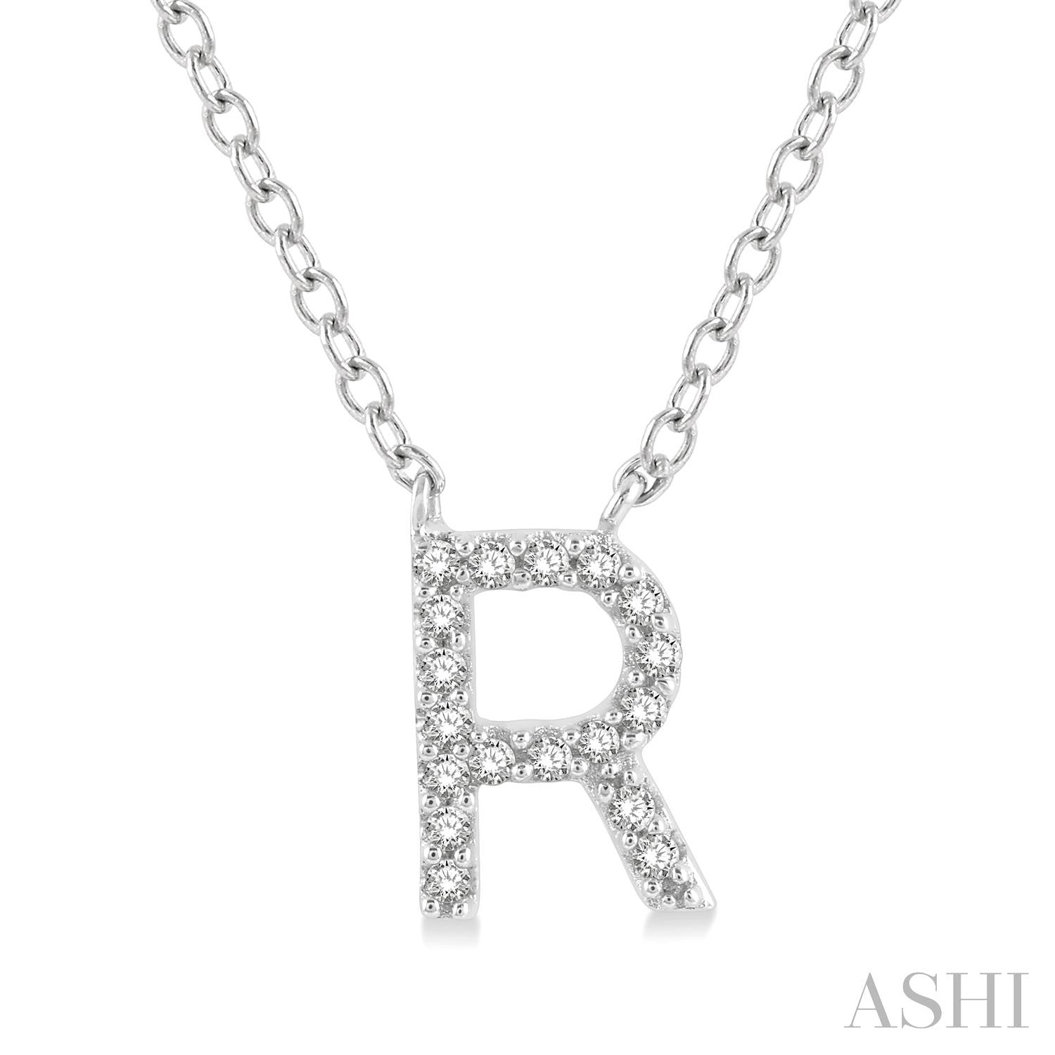 10K White Gold Initial R Diamond Pendant