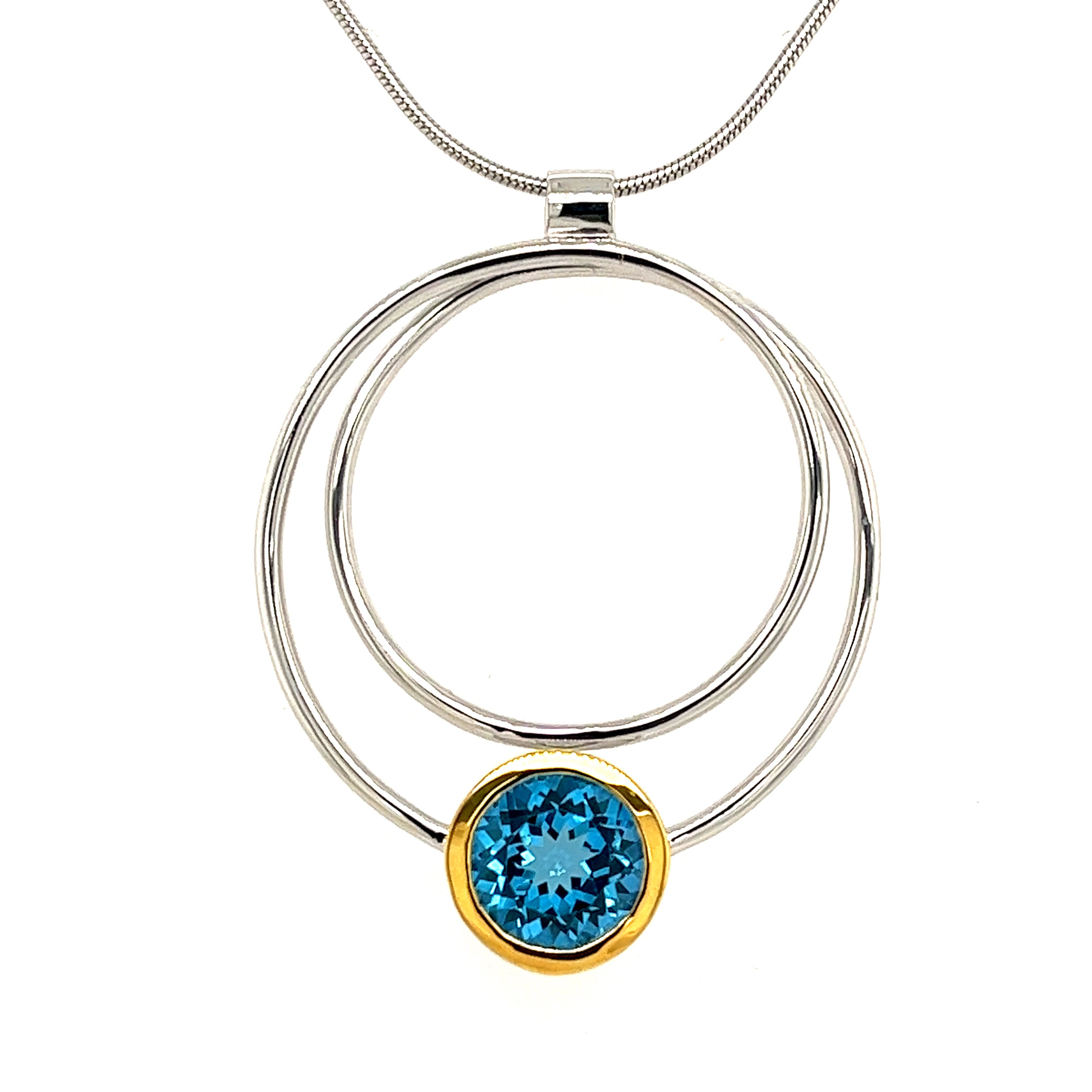 STERLING SILVER AND GOLD PLATED Blue Topaz Pendant
