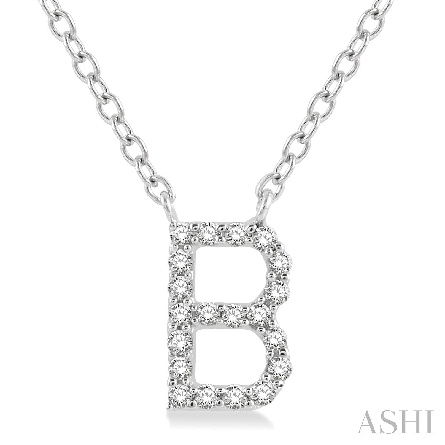 10K White Gold Initial B Diamond Pendant