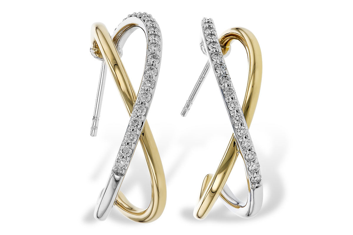 14K Yellow And White Gold Dangle Diamond Earrings