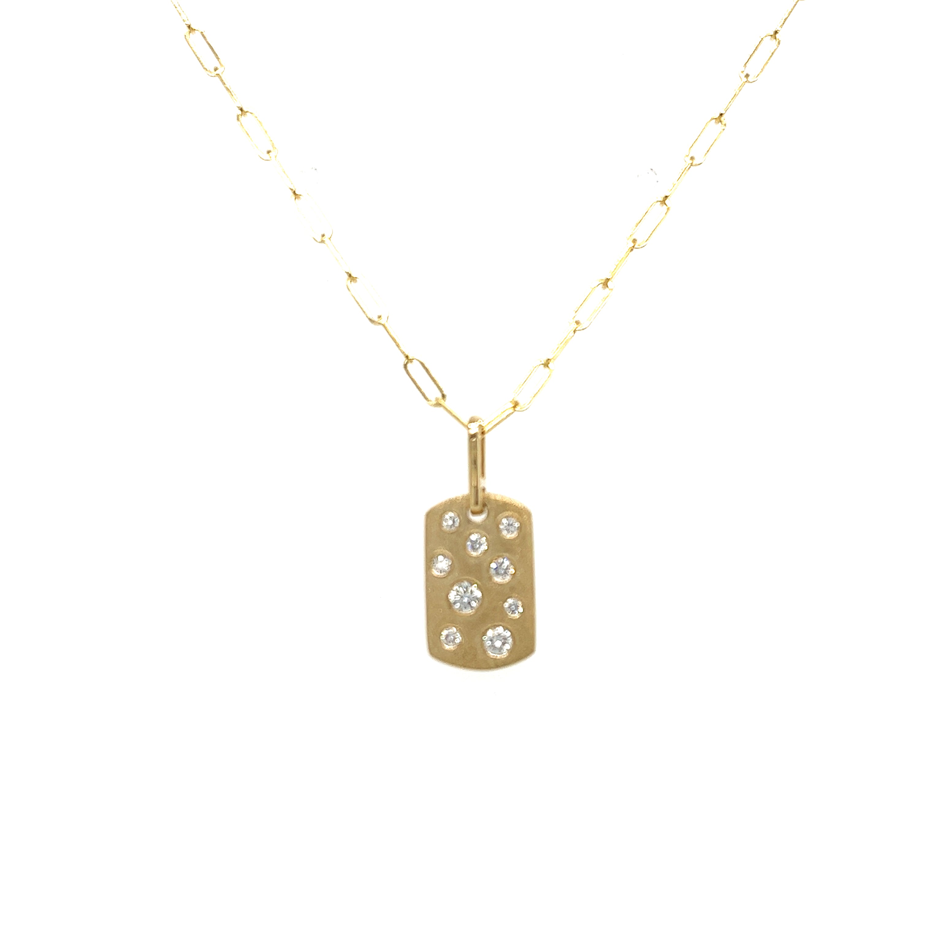 14K Yellow Gold Dog Tag Diamond Pendant
