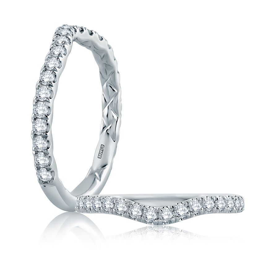 14k White Gold Curve Band Diamond Wedding Band