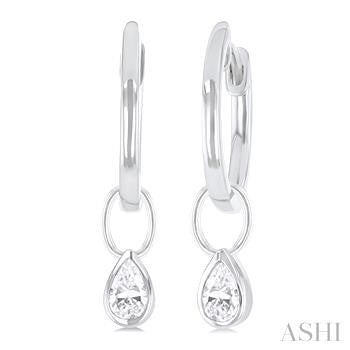14k White Gold Small Hoop Diamond Earrings