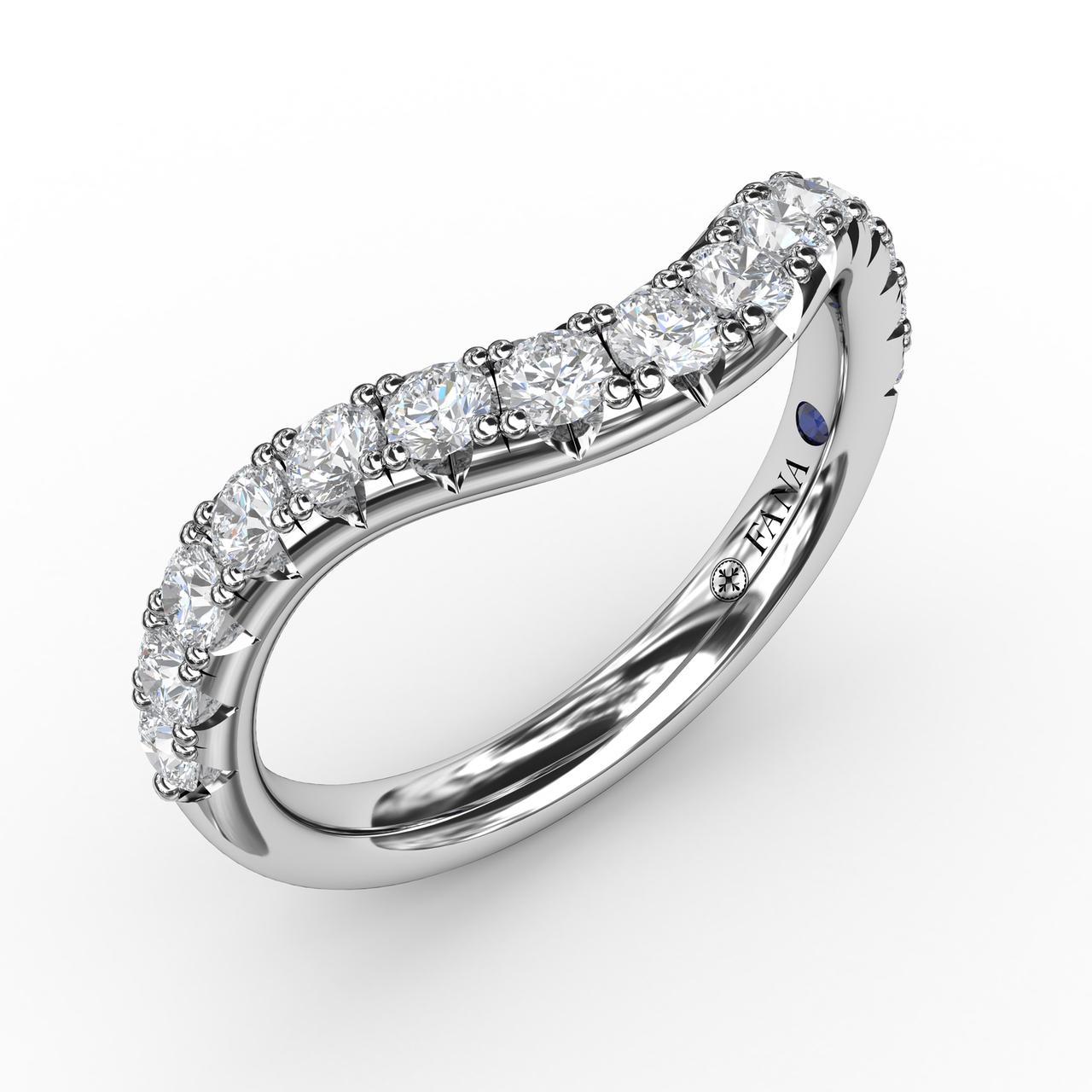 14k White Gold Curve Band Diamond Wedding Band