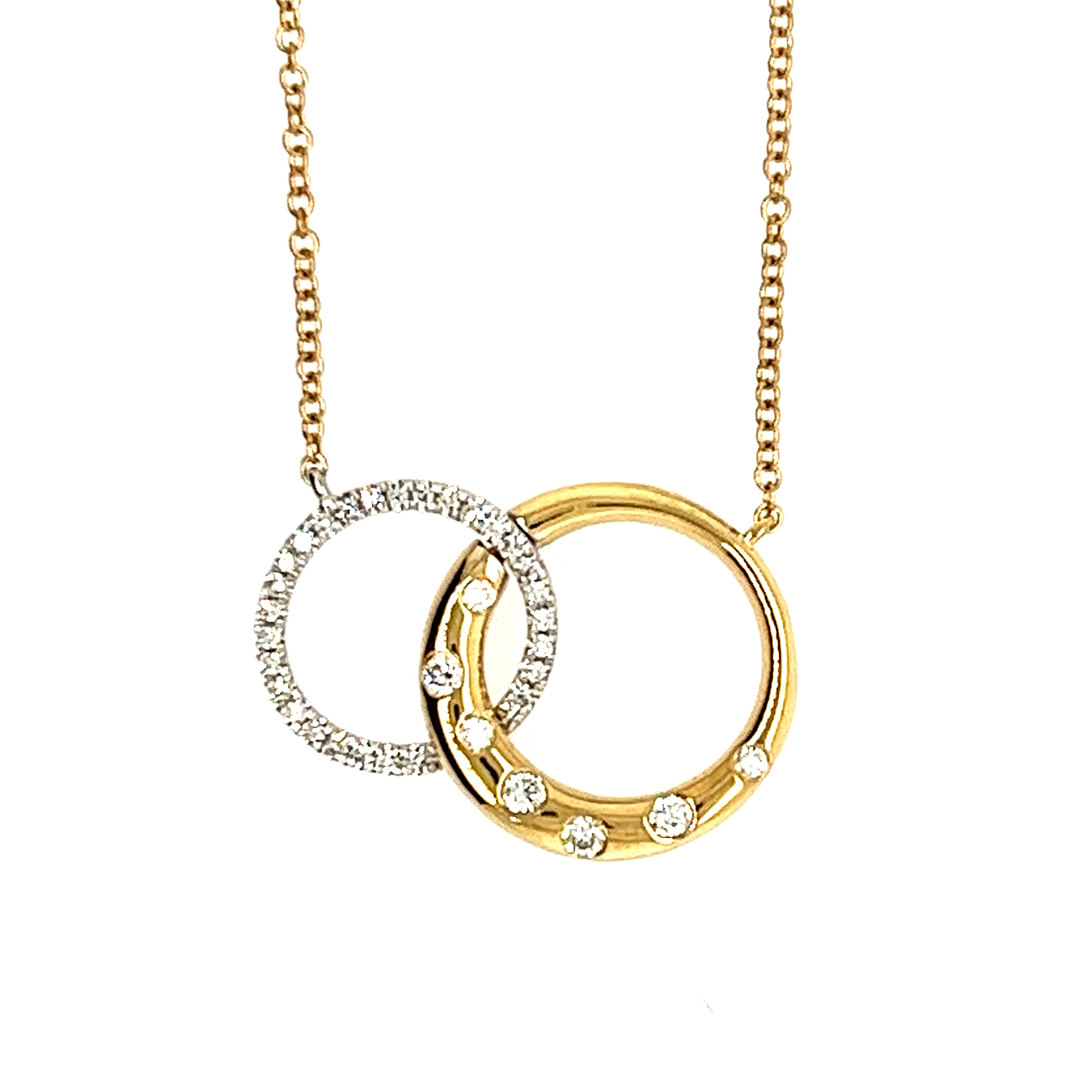 14K Yellow And White Gold Double Circle Diamond Pendant