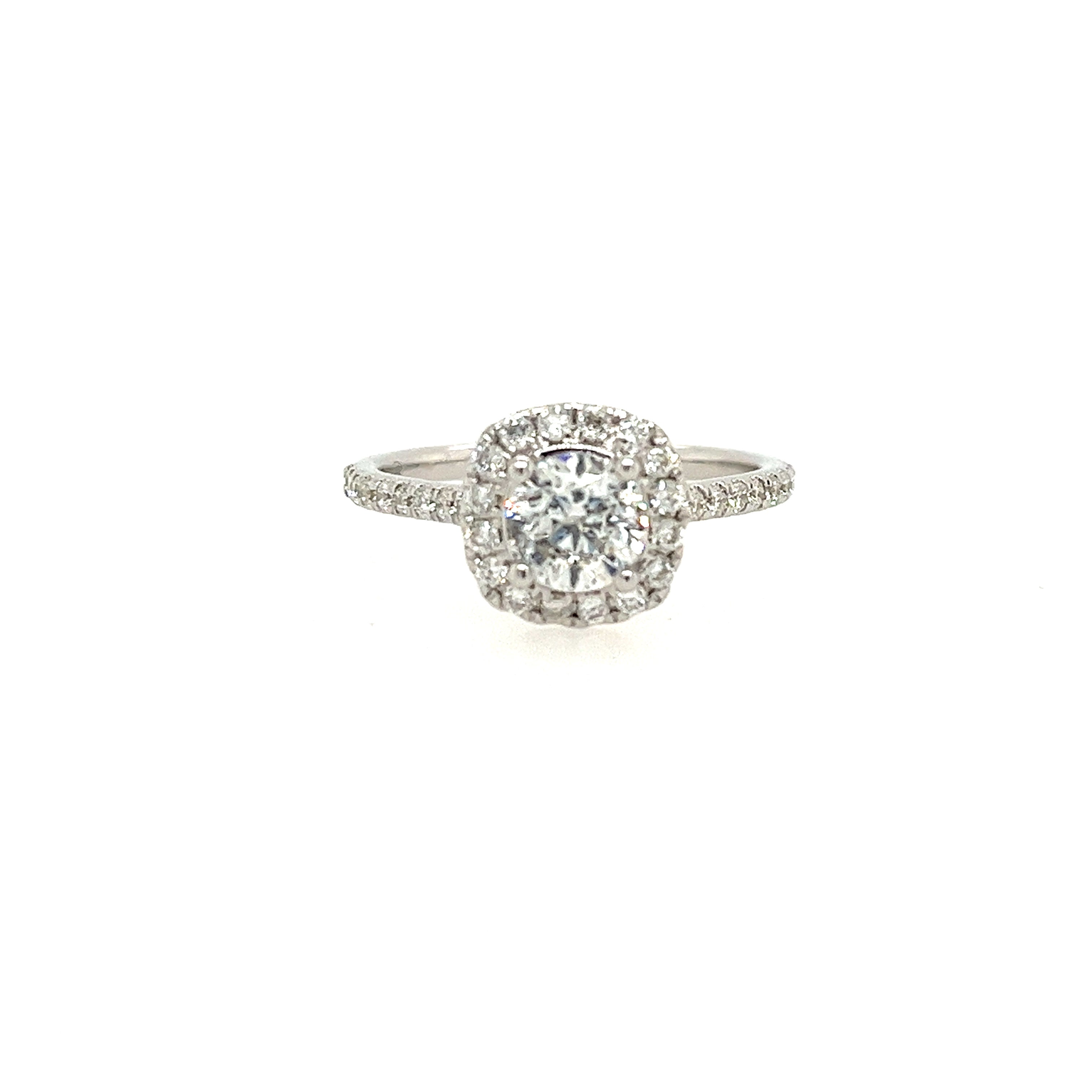 14k White Gold Halo Round Diamond Engagement Ring