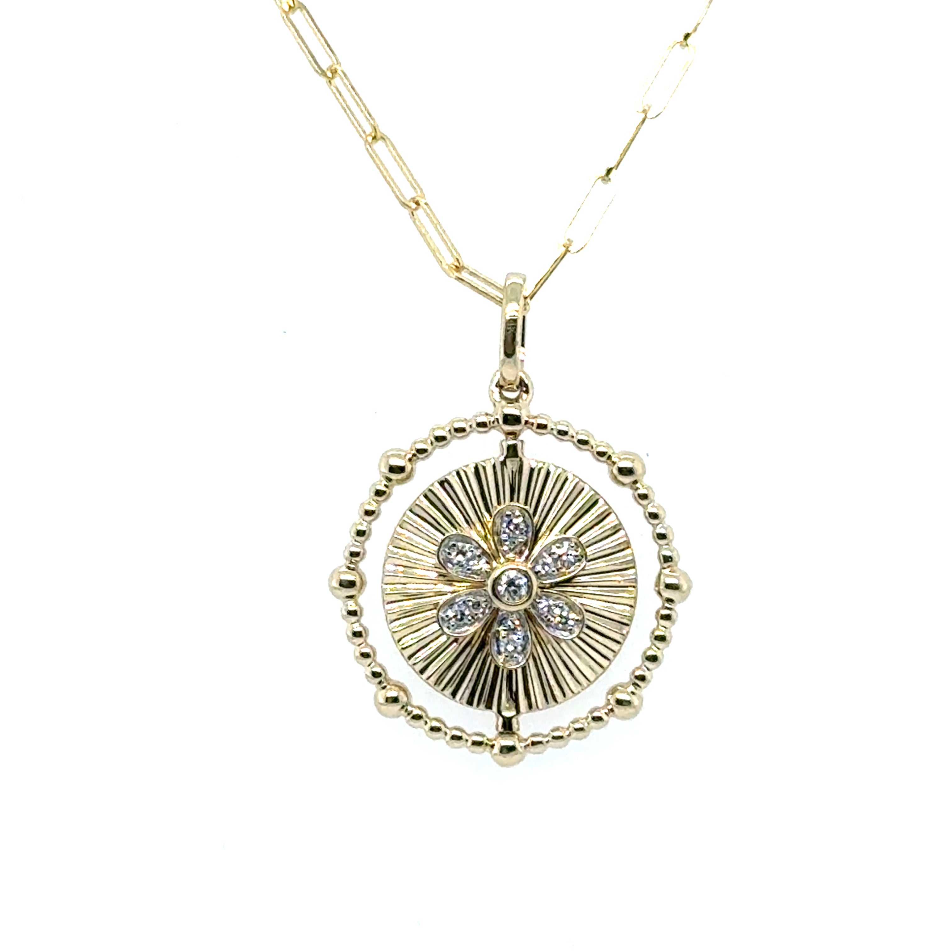 14K Yellow Gold Disc Diamond Pendant