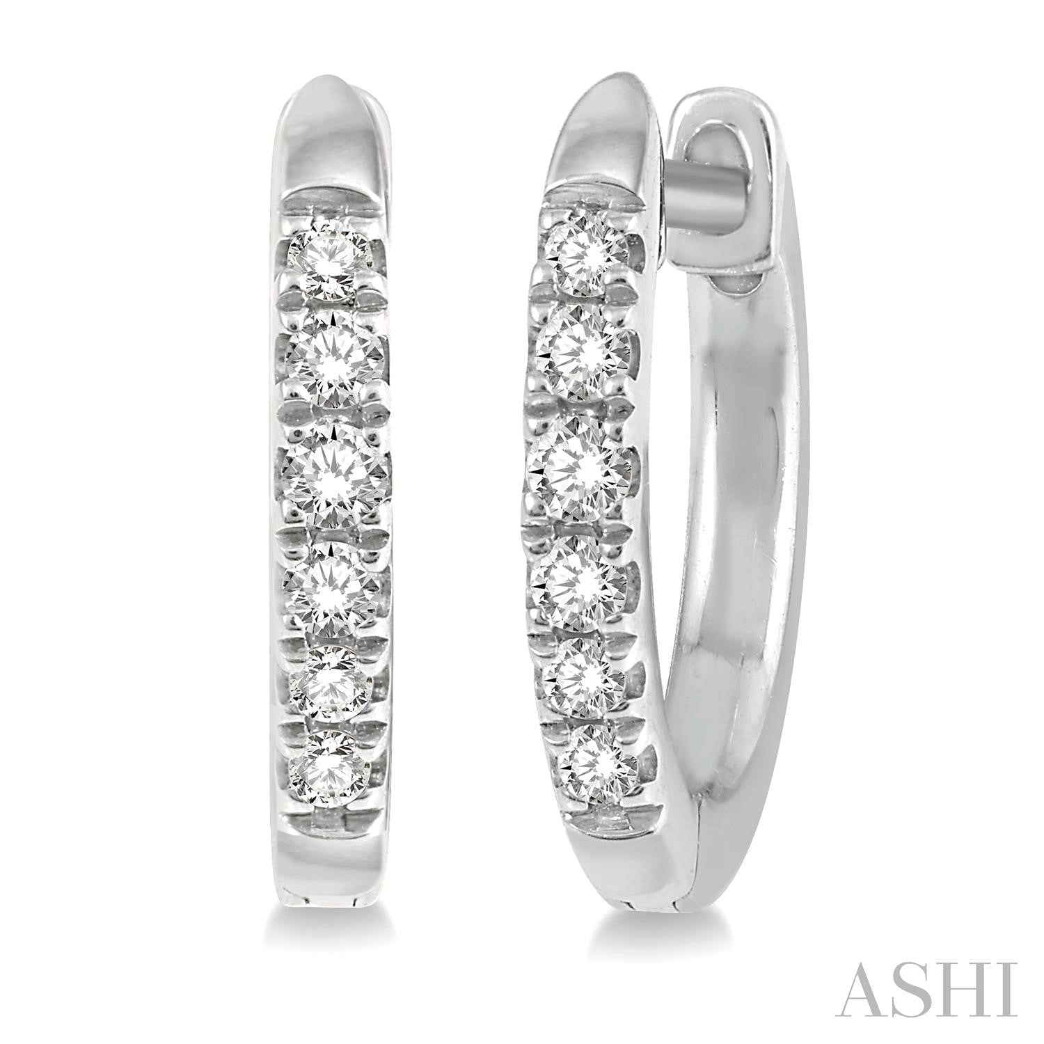 10K White Gold Huggie Diamond Earrings