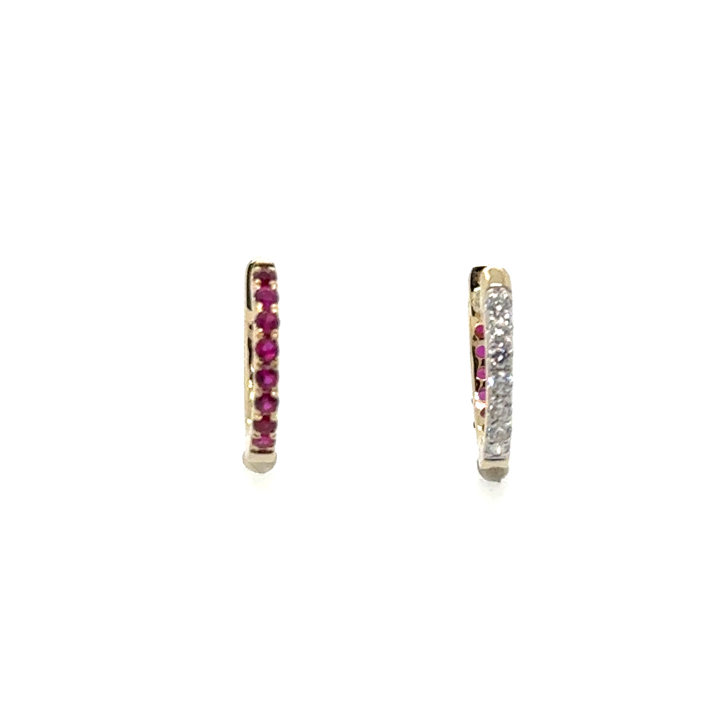 14K Yellow Gold Ruby Small Hoop Earrings