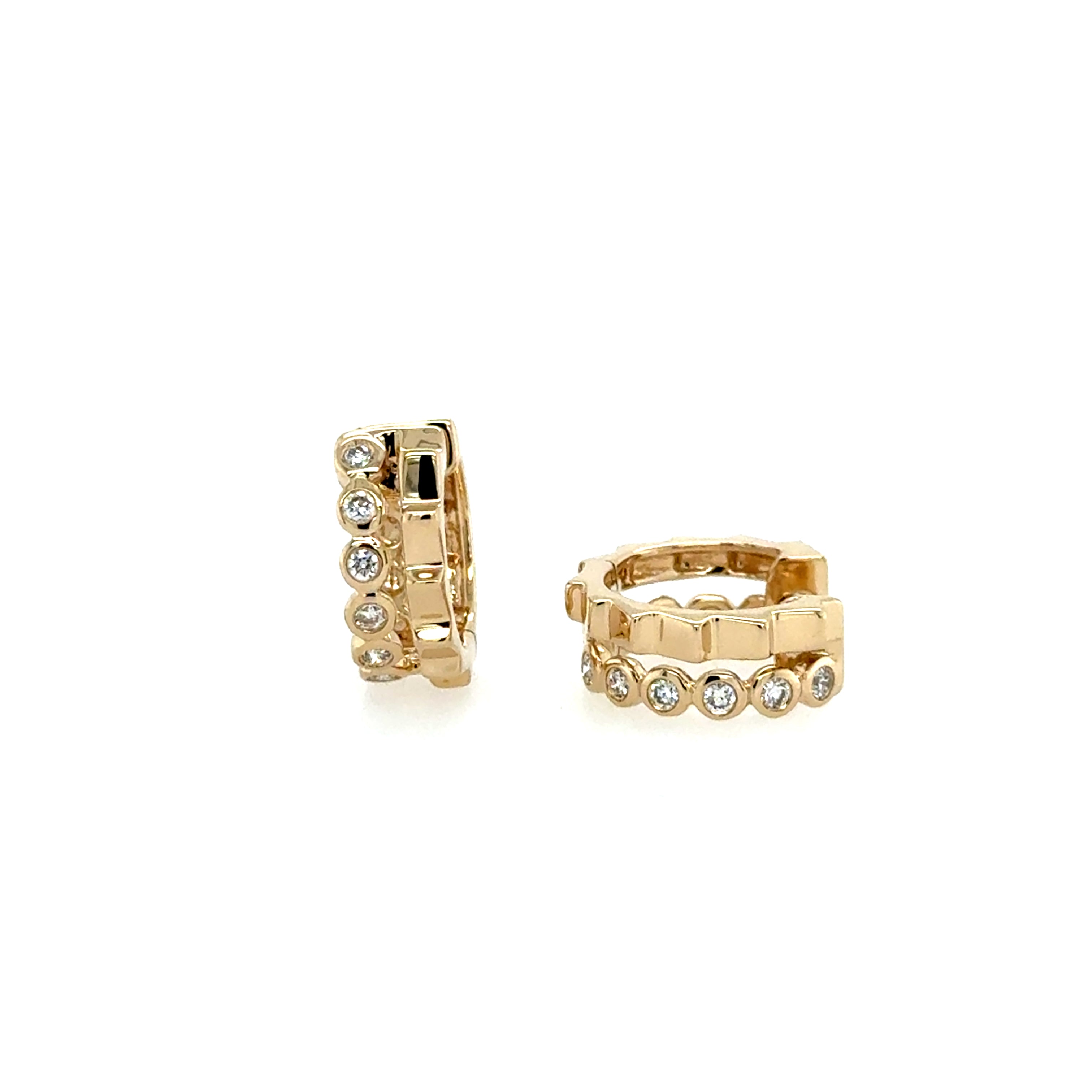 14K Yellow Gold Huggie Diamond Earrings