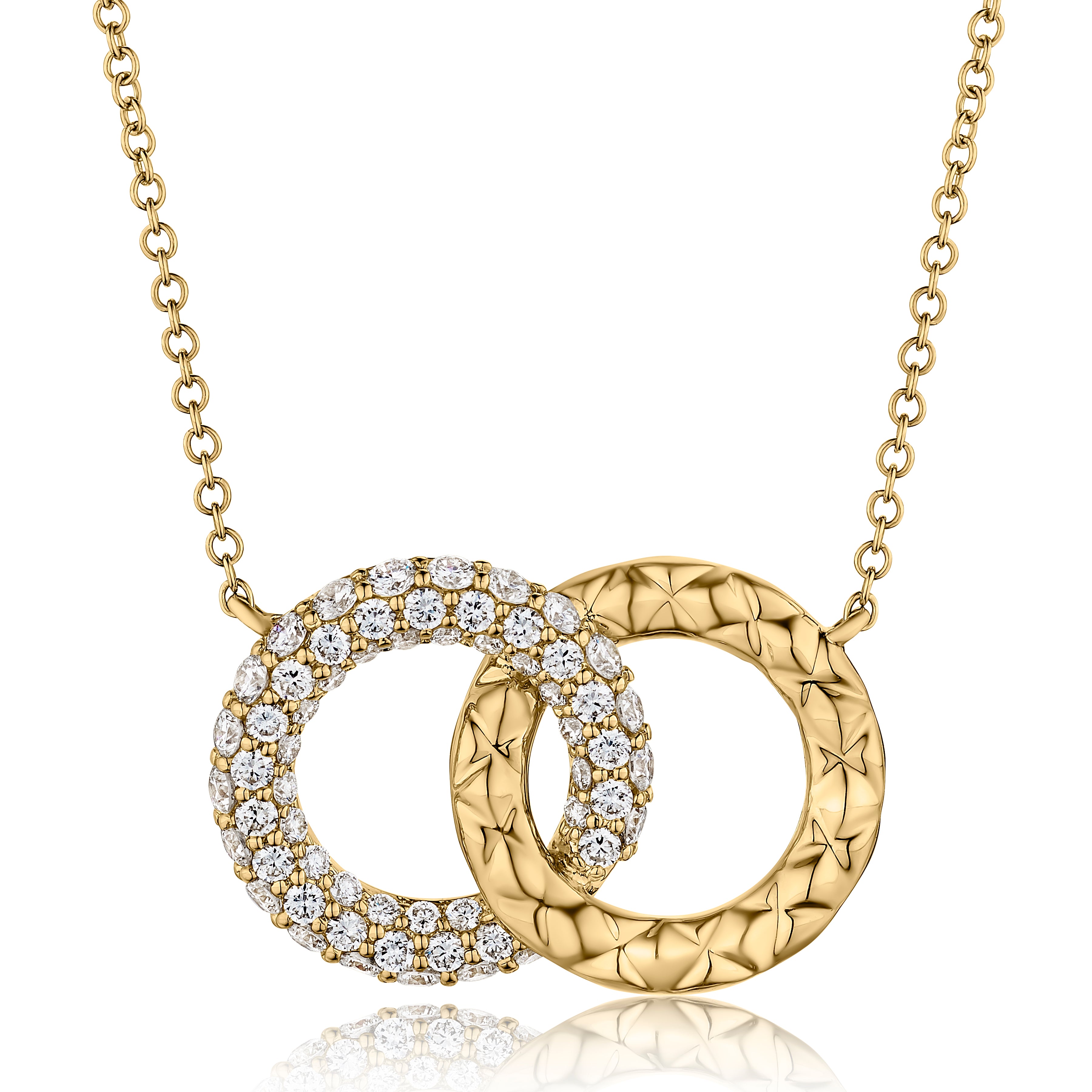 14K Yellow Gold Double Circle Diamond Pendant