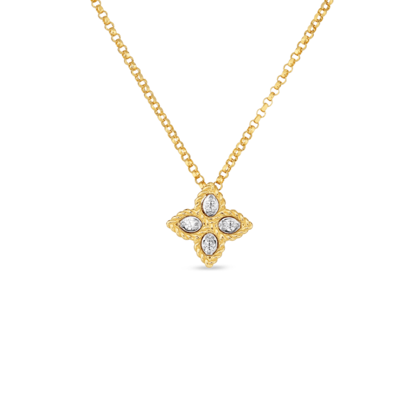 18K Yellow And White Gold Flower Diamond Pendant