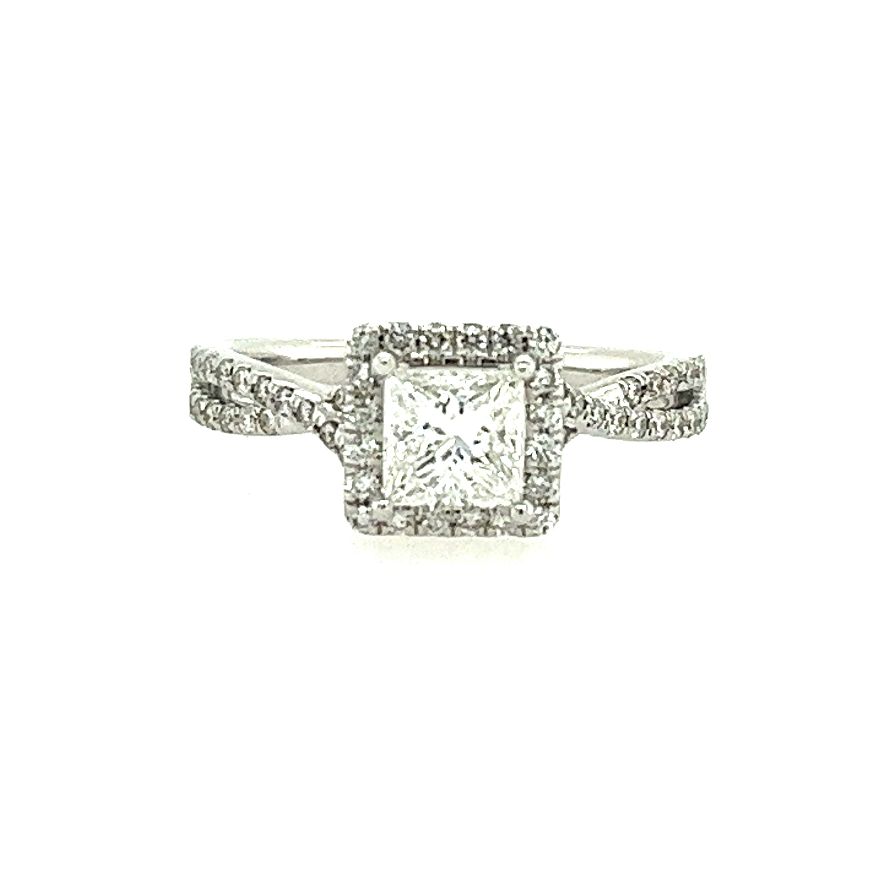 14k White Gold Halo Princess Diamond Engagement Ring