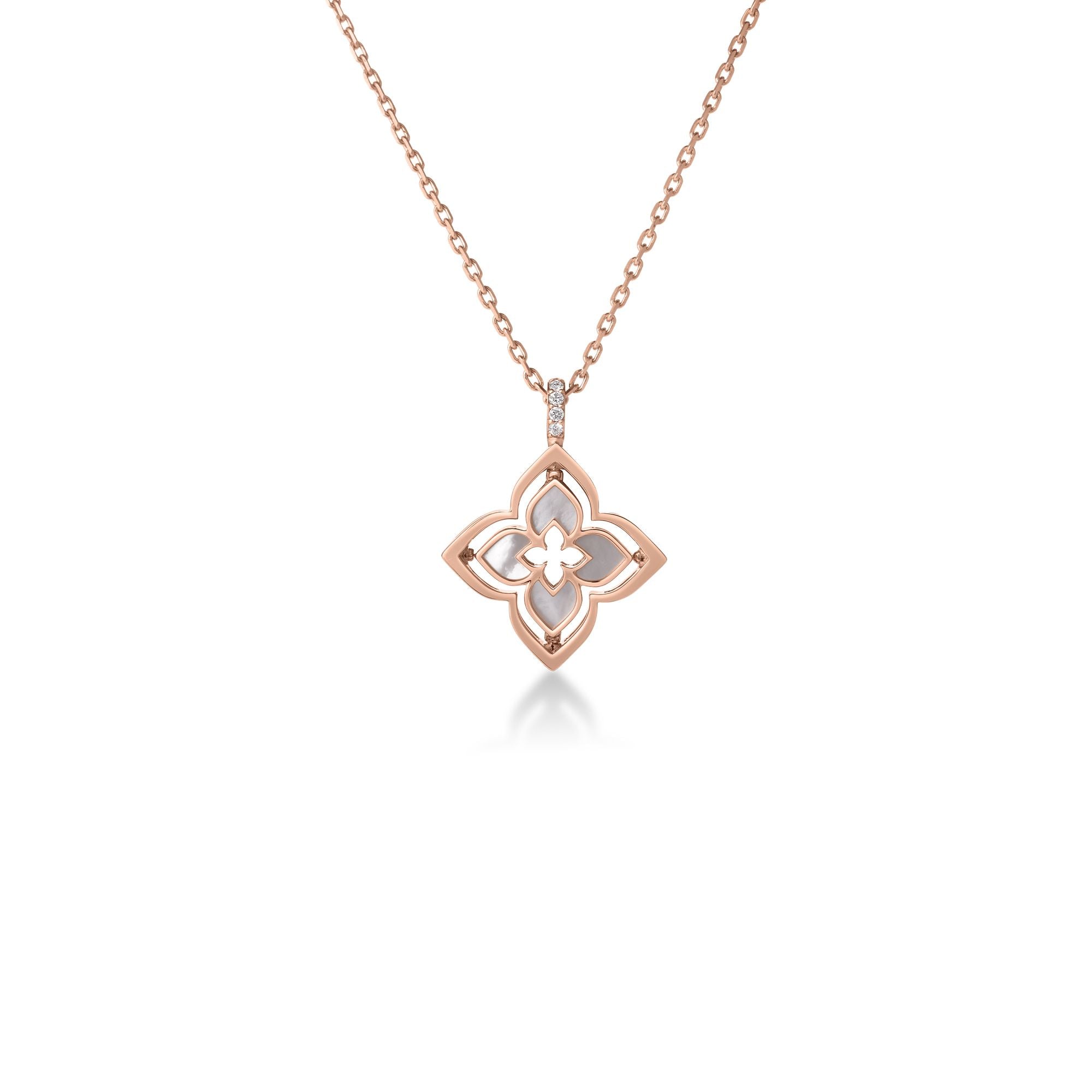 18K Rose Gold Flower Diamond And Mother Of Pearl Pendant