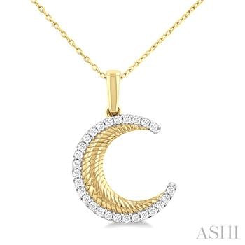 10K Yellow And White Gold Moon Diamond Pendant
