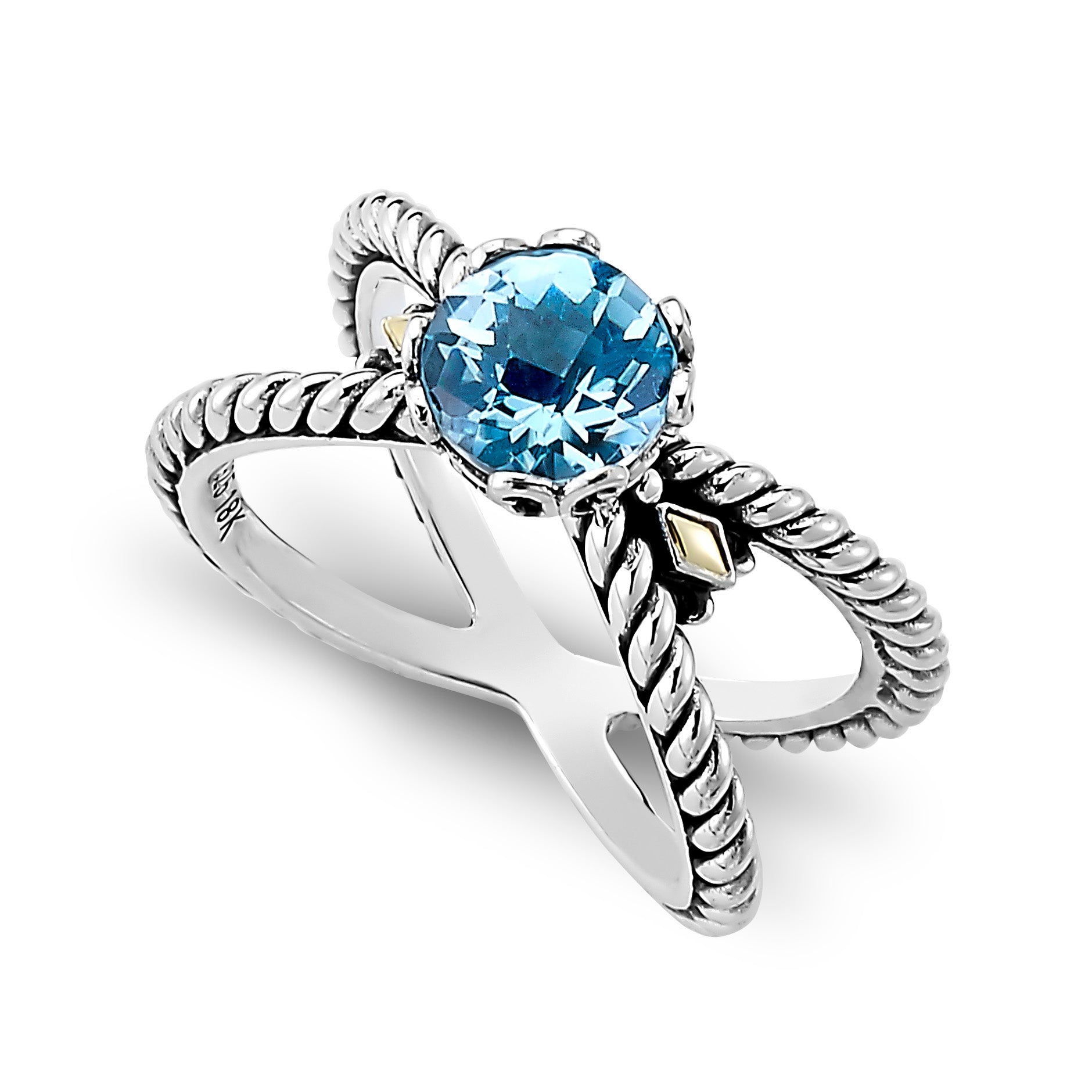 Sterling Silver And 18K Yellow Gold Blue Topaz Ring