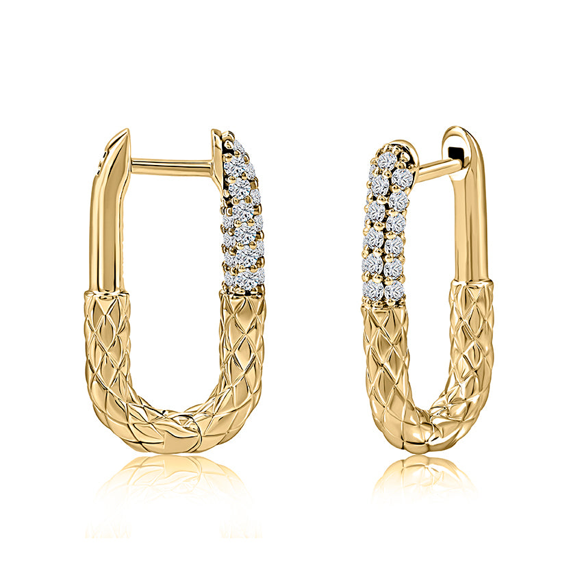 14K Yellow Gold Medium Hoop Diamond Earrings