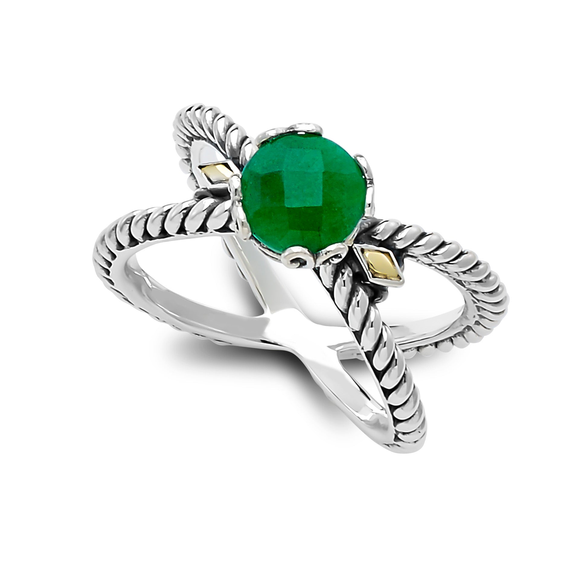 Sterling Silver And 18K Yellow Gold Emerald Ring