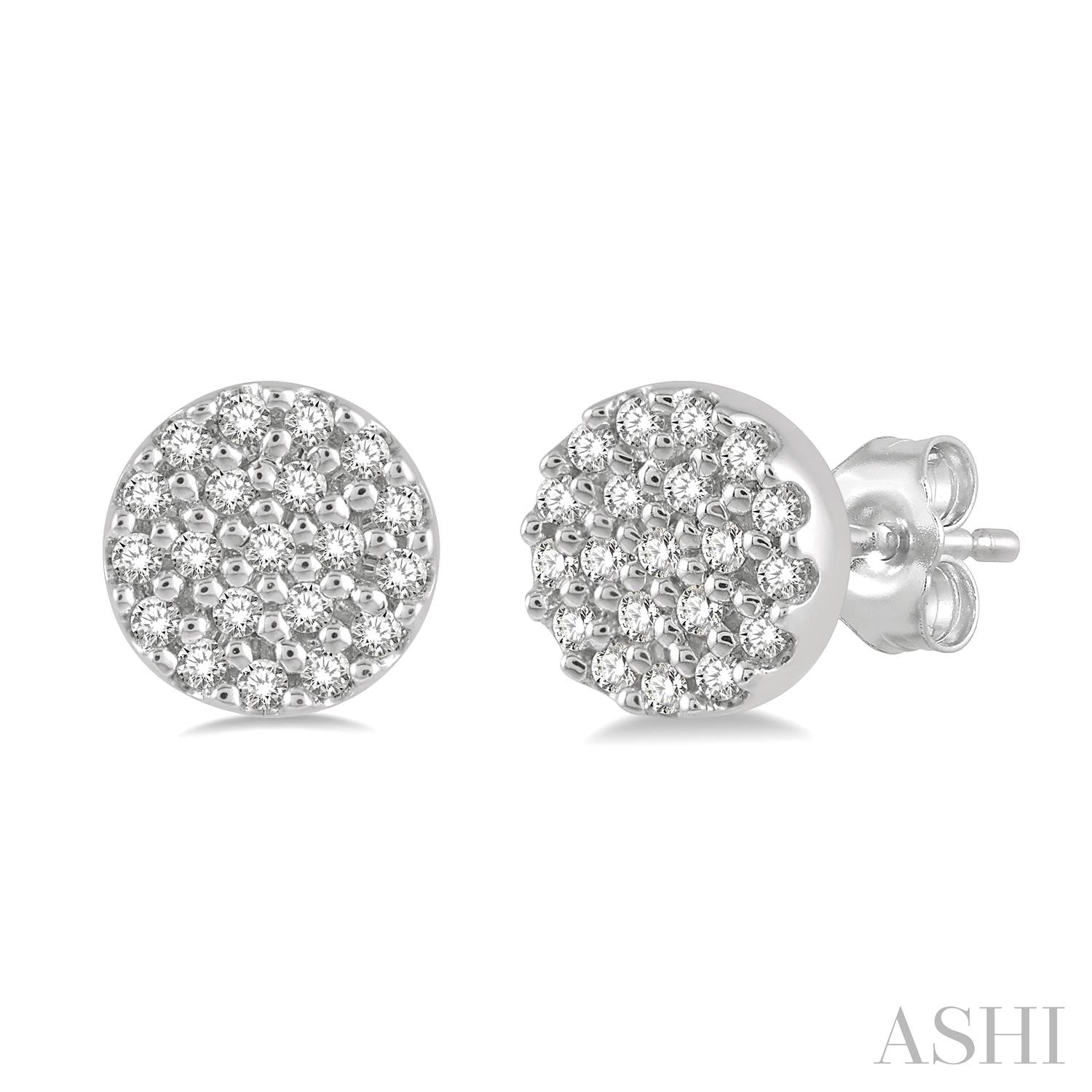 10K White Gold Button Diamond Earrings