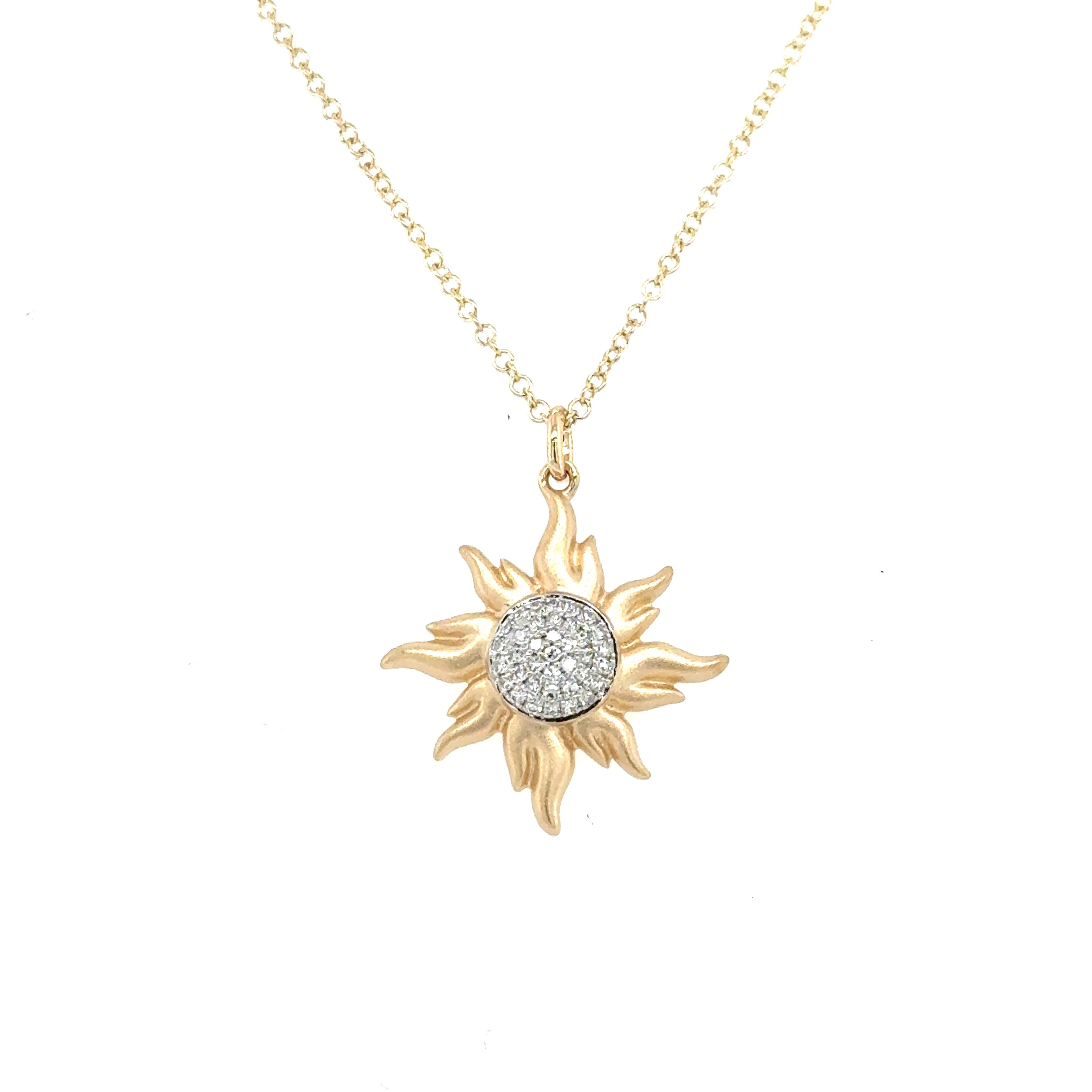 14K Yellow And White Gold Sun Diamond Pendant