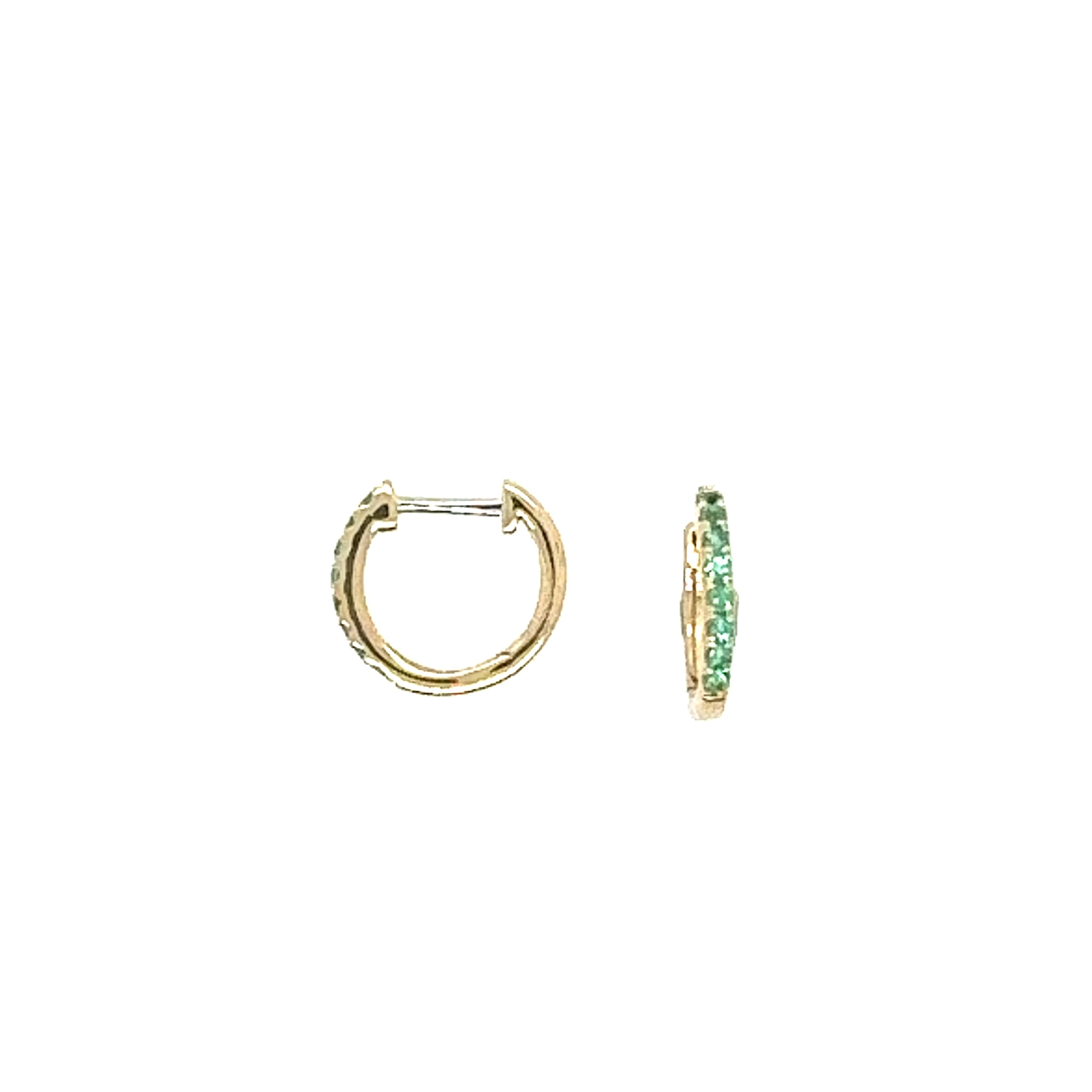 14K Yellow Gold Emerald Small Hoop Earrings