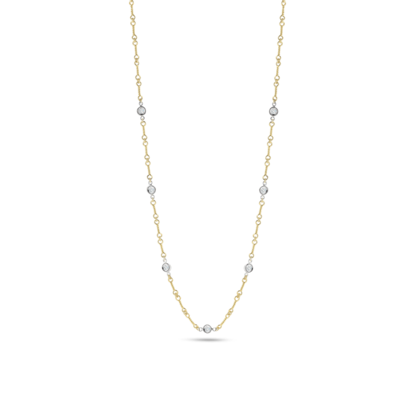 18K Yellow And White Gold Station Diamond Necklace
