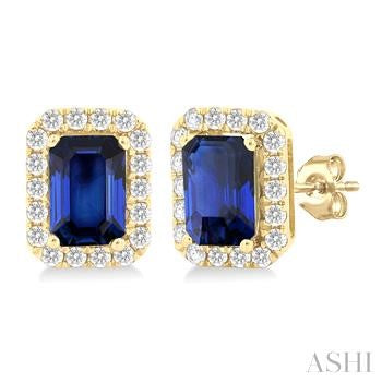 14K Yellow Gold Sapphires Halo Earrings