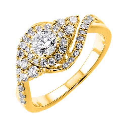 14K Yellow Gold Halo Round Diamond Engagement Ring