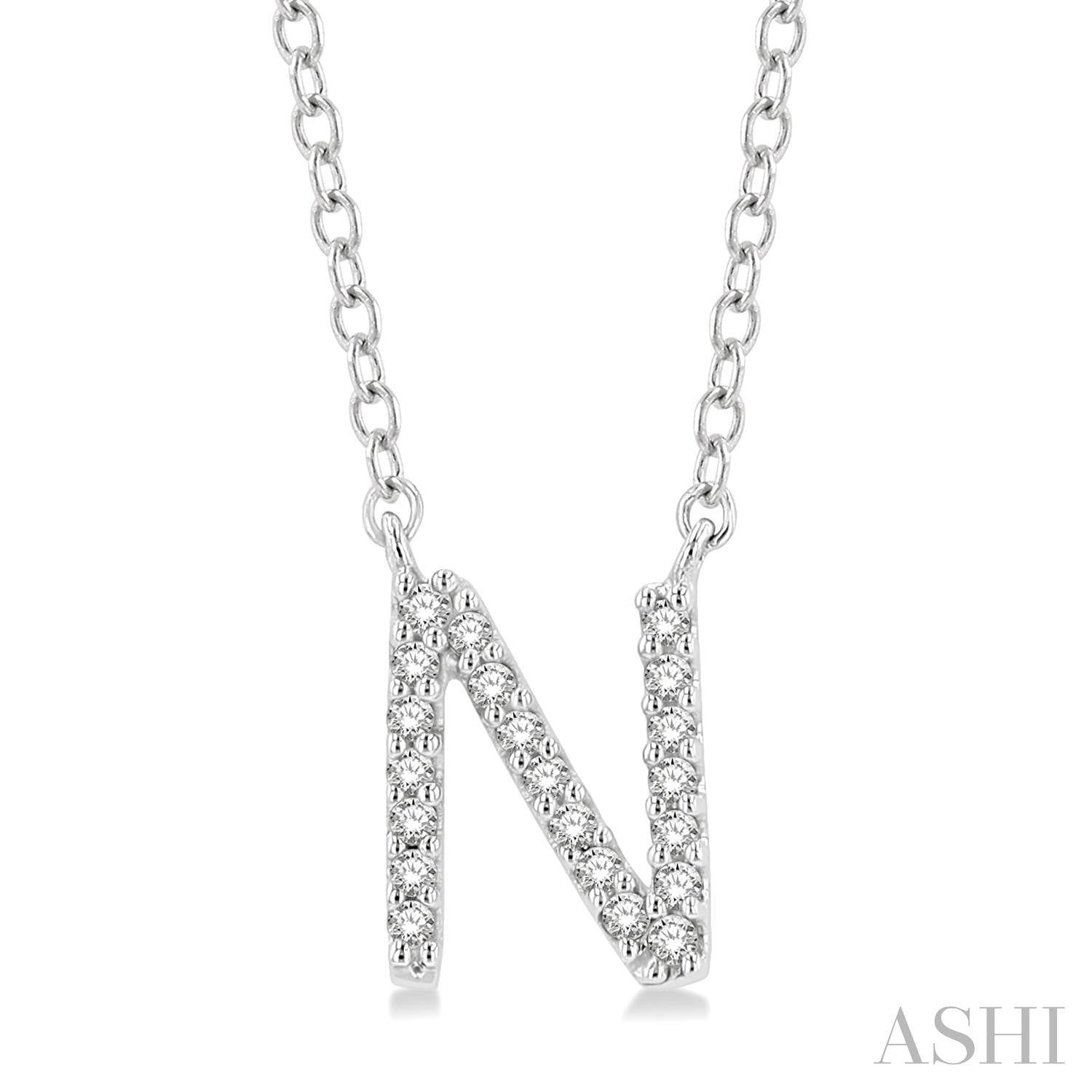10K White Gold Initial N Diamond Pendant