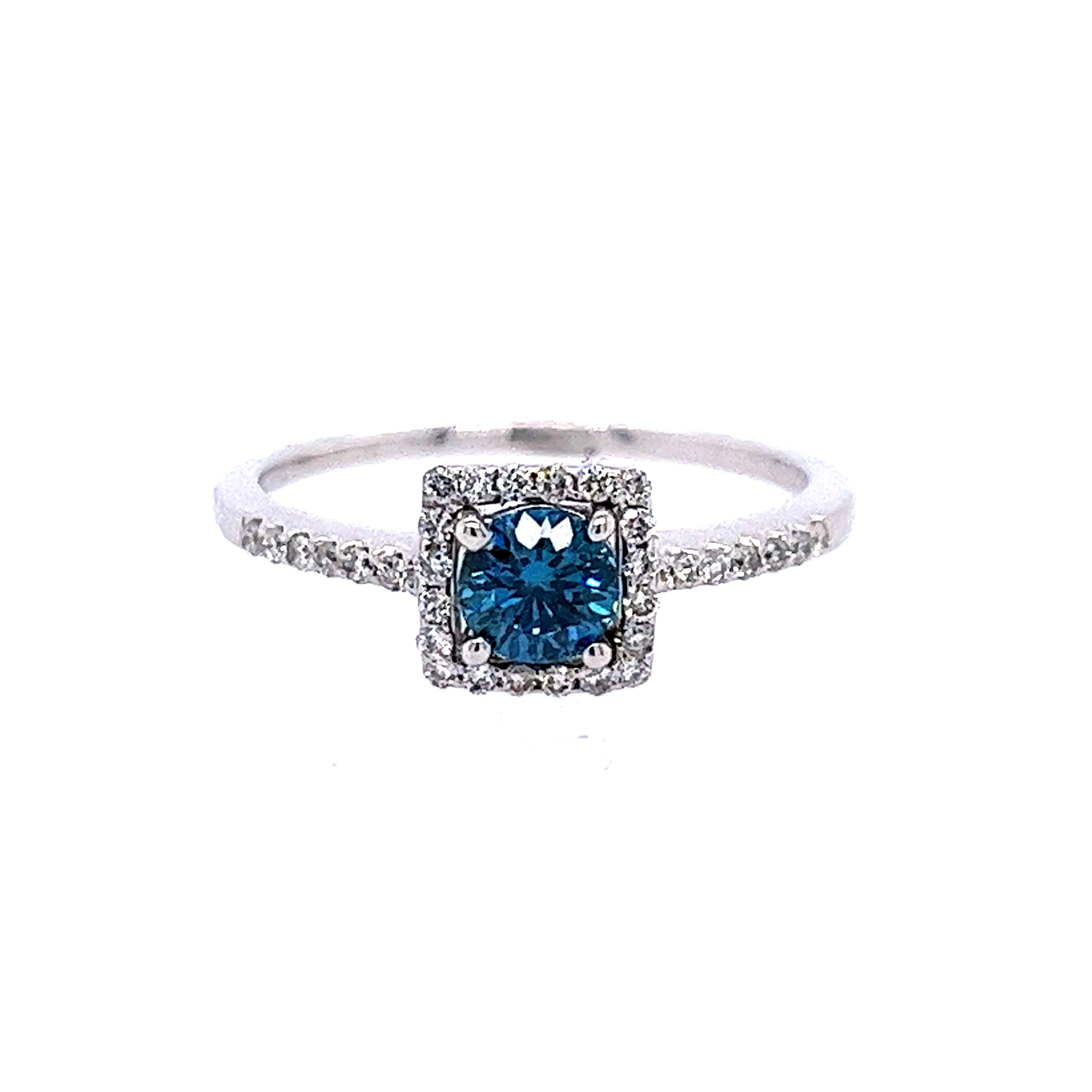 14k White Gold Halo Round Diamond Engagement Ring