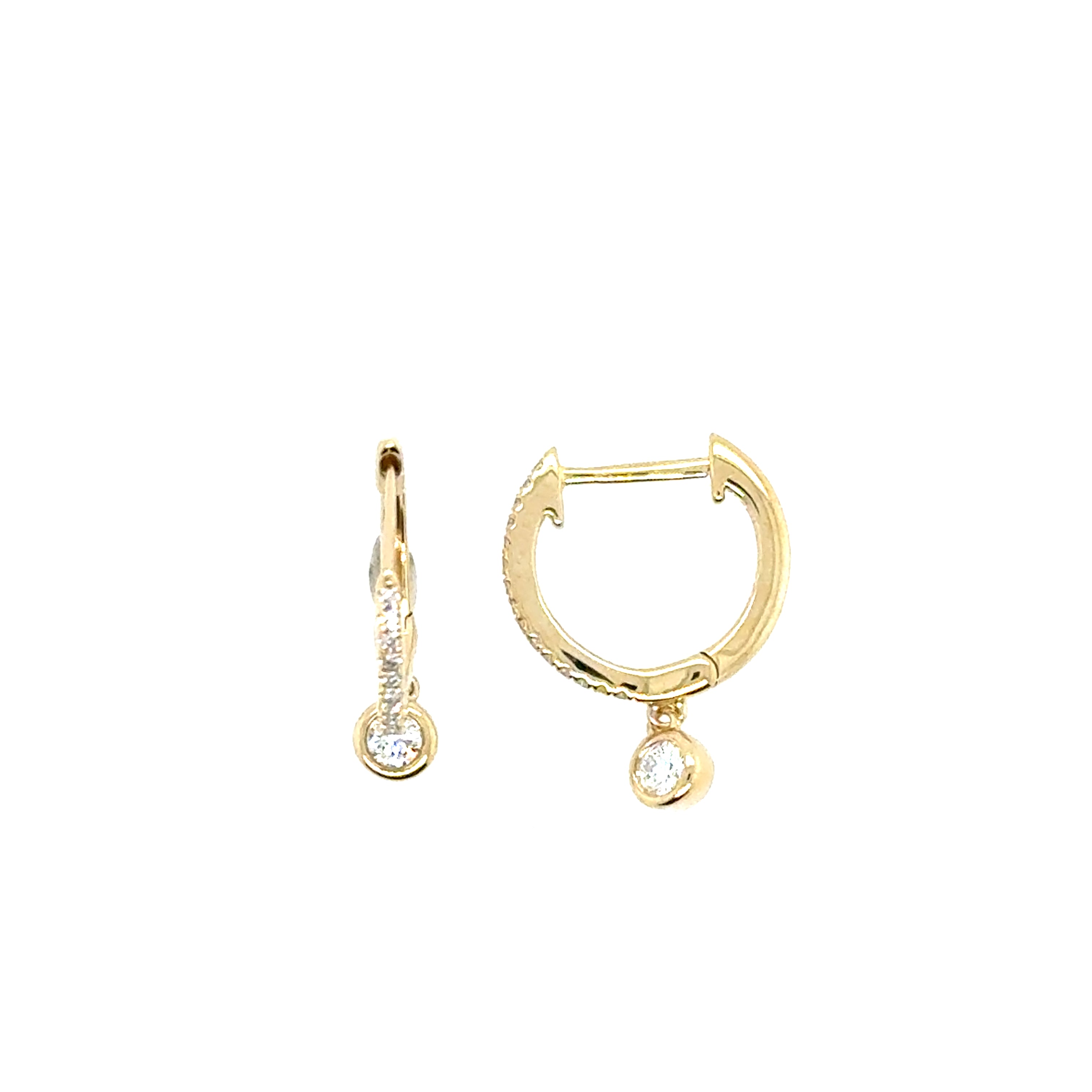 14K Yellow Gold Small Hoop Diamond Earrings