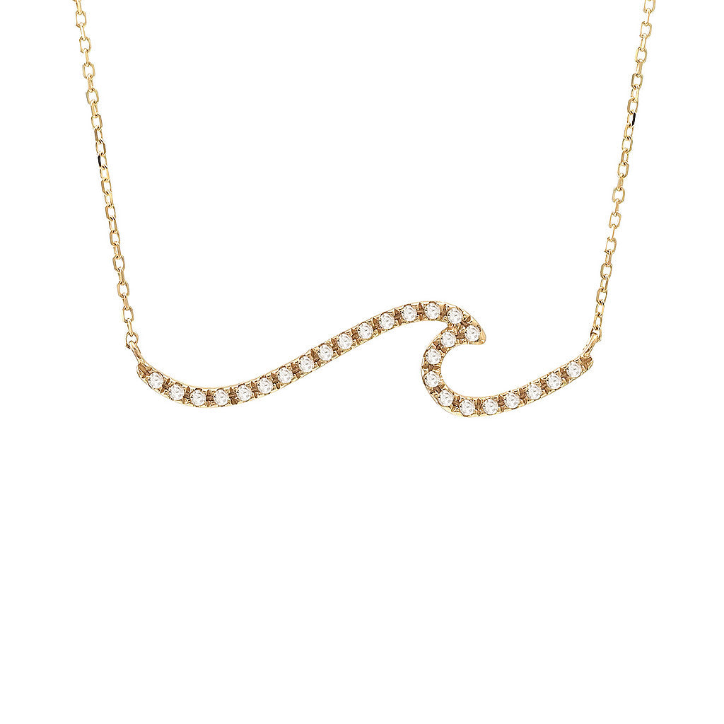 14K Yellow Gold Wave Diamond Pendant