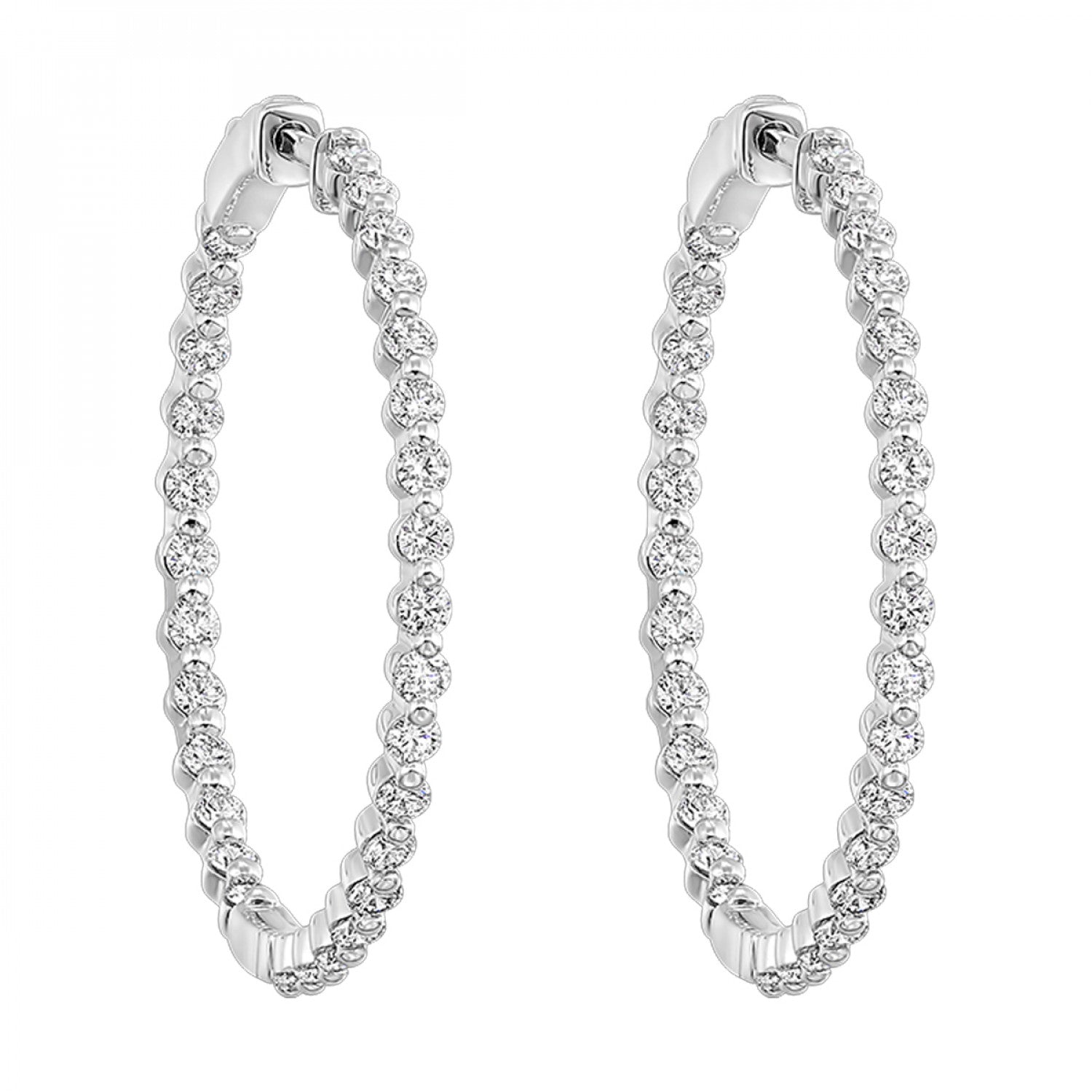14k White Gold Lakeshore Hoops Diamond Earrings