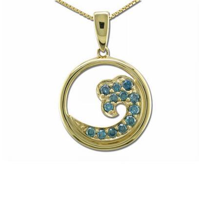 14K Yellow Gold Wave Diamond Pendant