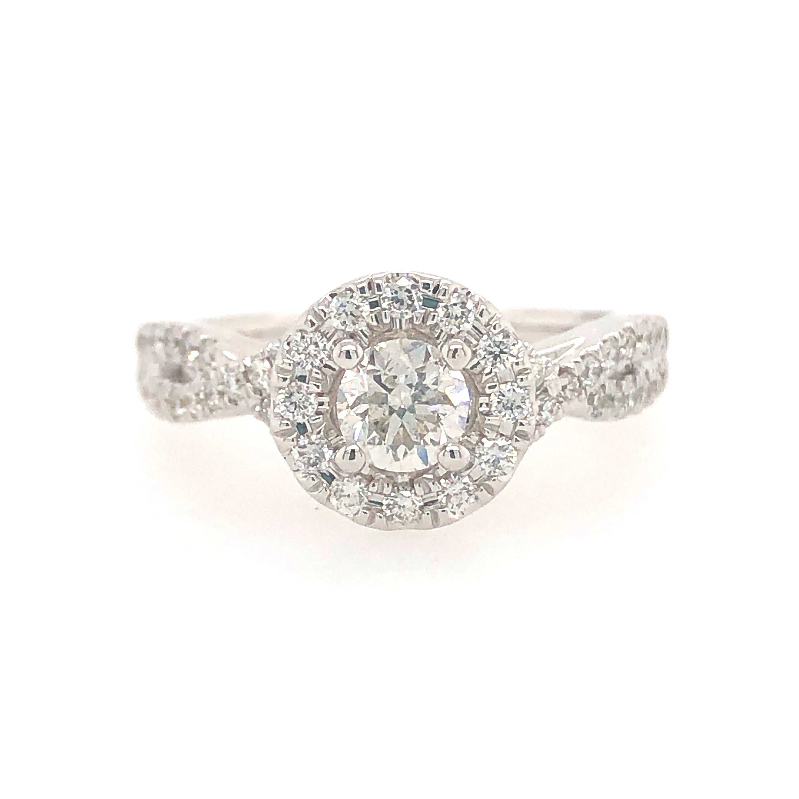 14k White Gold Halo Round Diamond Engagement Ring