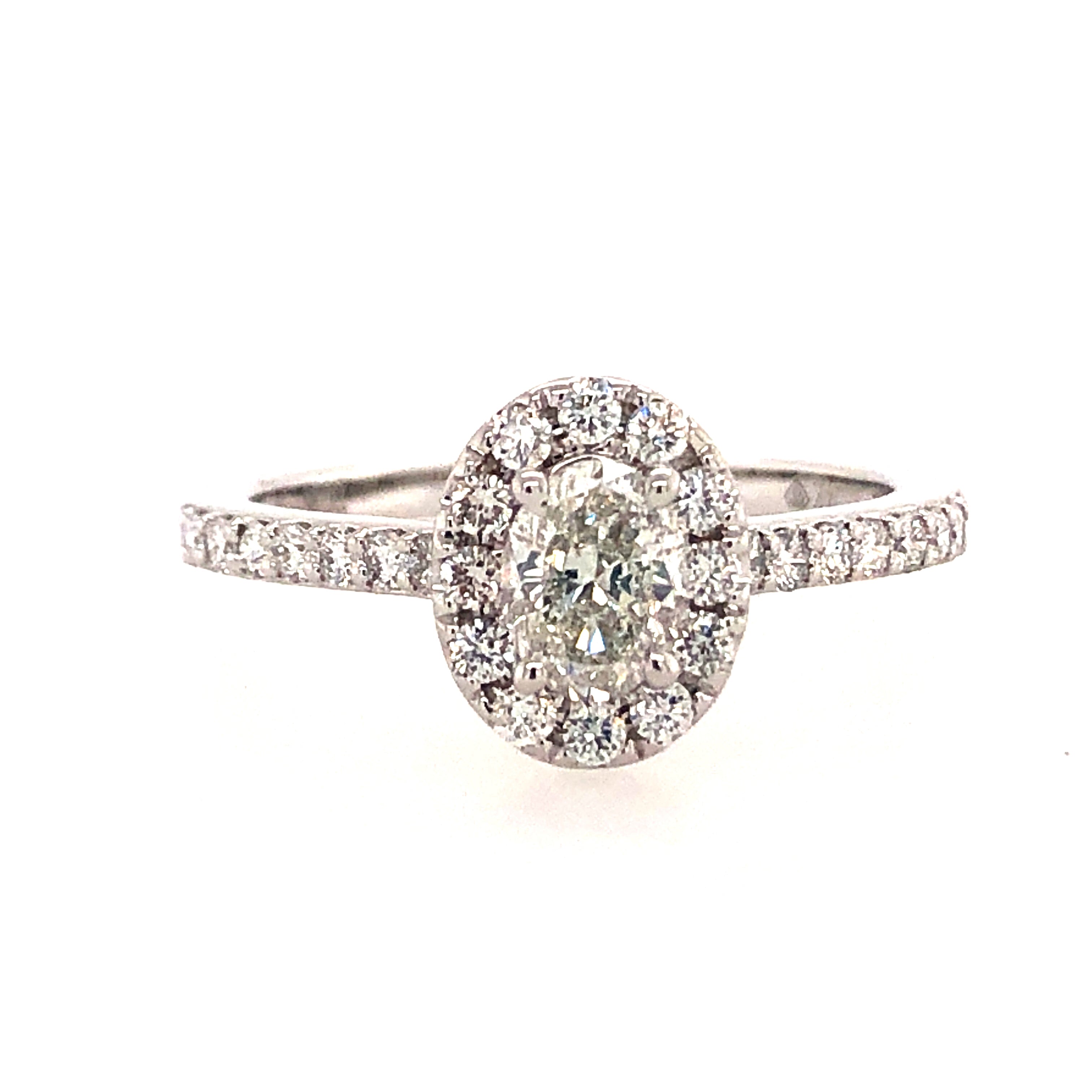 14k White Gold Halo Oval Lakeshore Diamond Engagement Ring