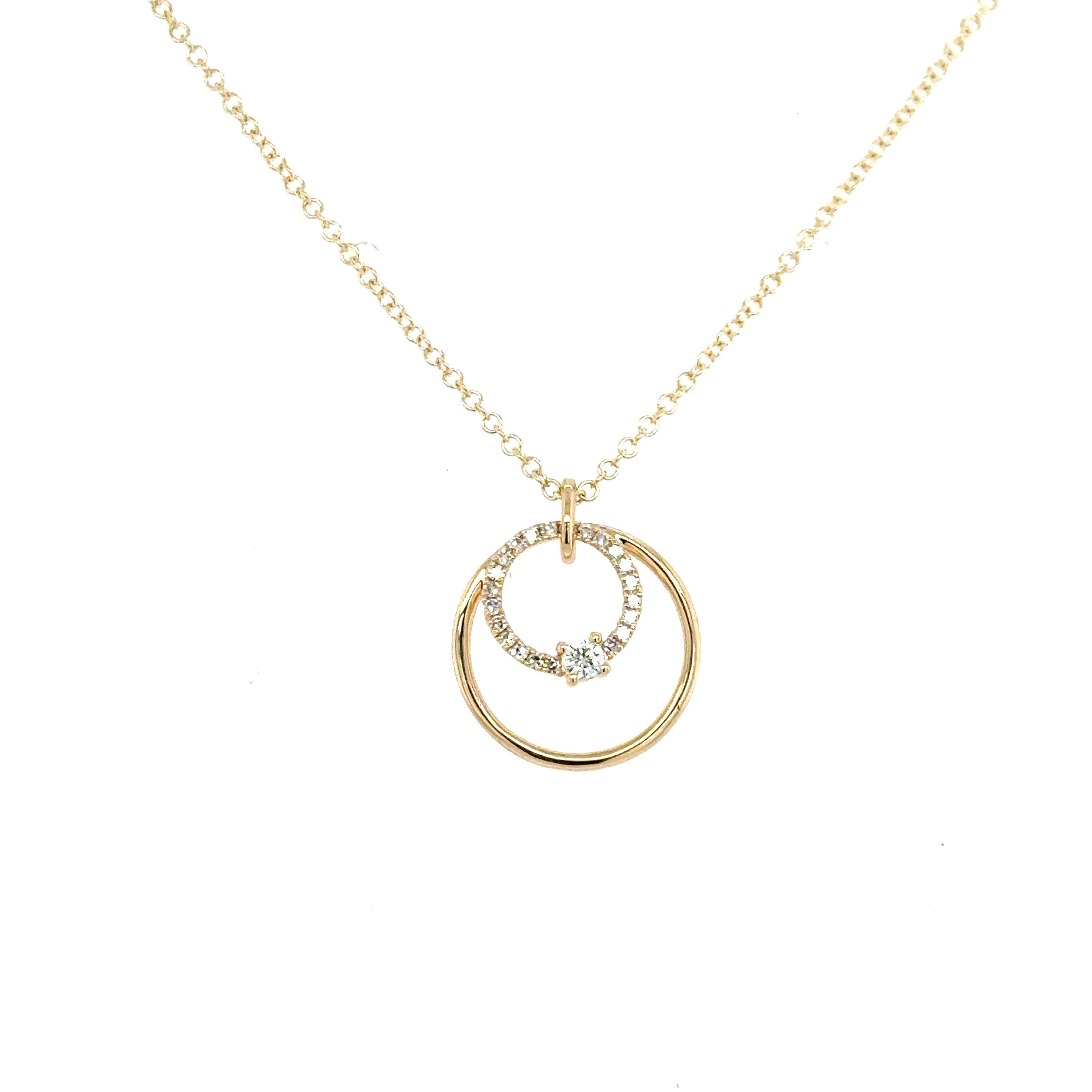 14K Yellow Gold Circle Diamond Pendant