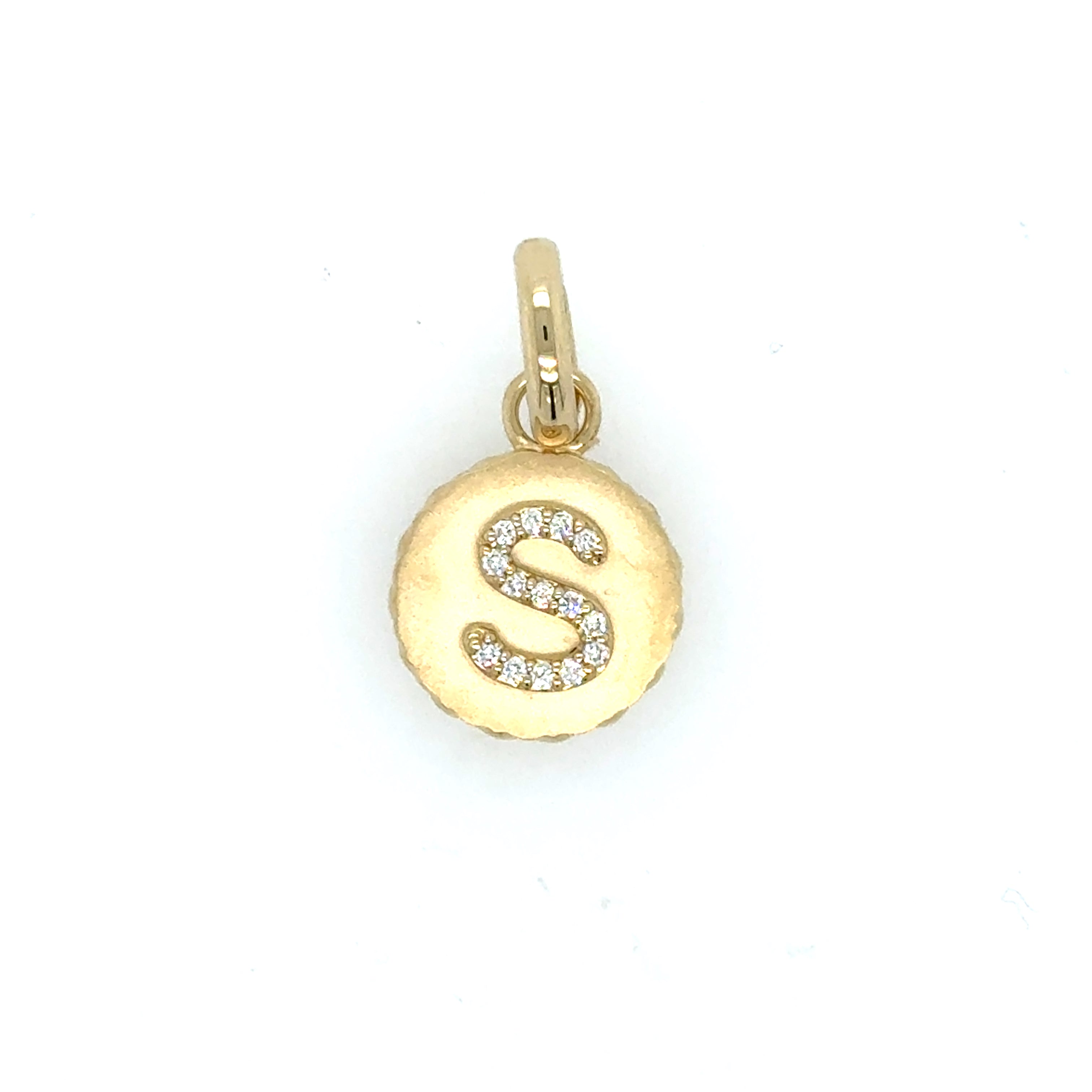 14K Yellow Gold Circle "S" Diamond Pendant